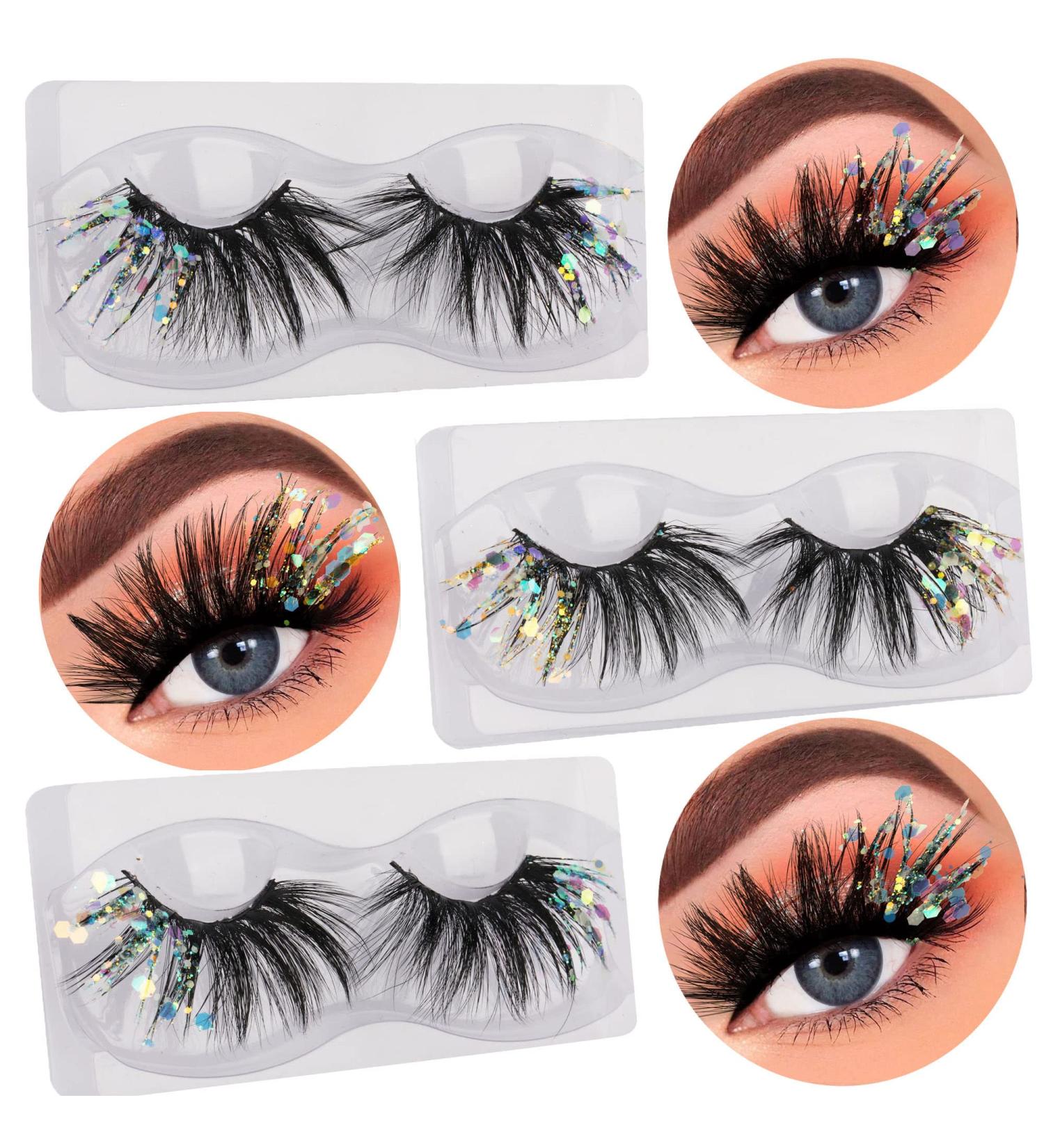 Fanxiton 25MM-D18 Glitter False Eyelashes - Dramatic Drag Queen Mermaid Makeup - 3 Style Multipack - Buy Online on GoSupps.com
