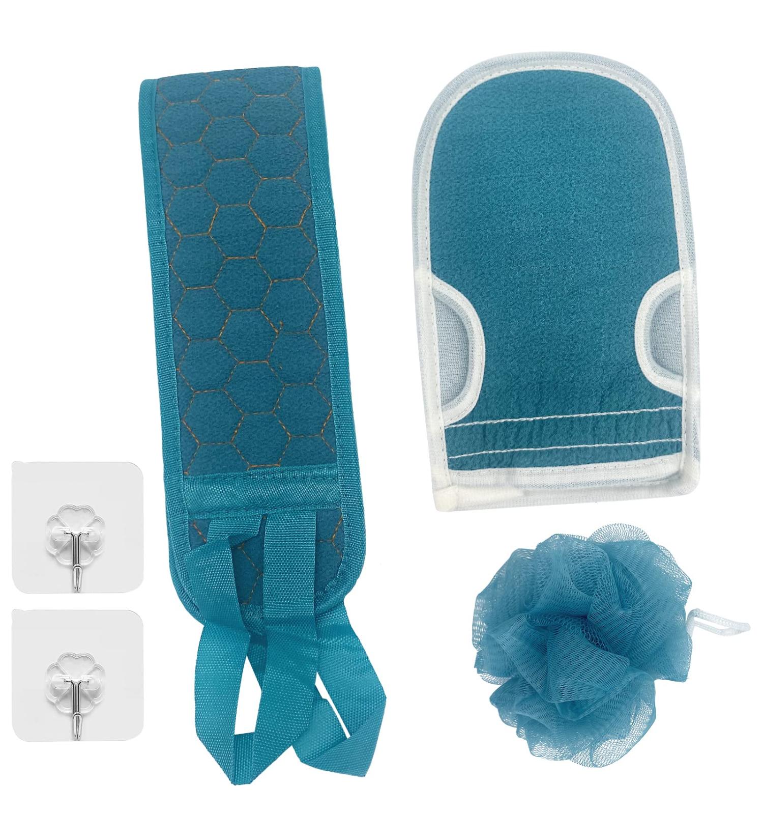 Exfoliating Back Scrubber, Glove, and Bath Sponge Set - Deep Clean Body for Men and Women (Green) - Buy Online on GoSupps.com