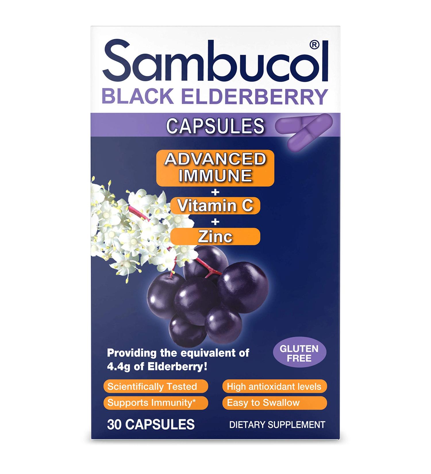 Buy Sambucol Black Elderberry Capsules - Immune Support with Vitamin C & Zinc | 30 Capsules - Buy Online on GoSupps.com