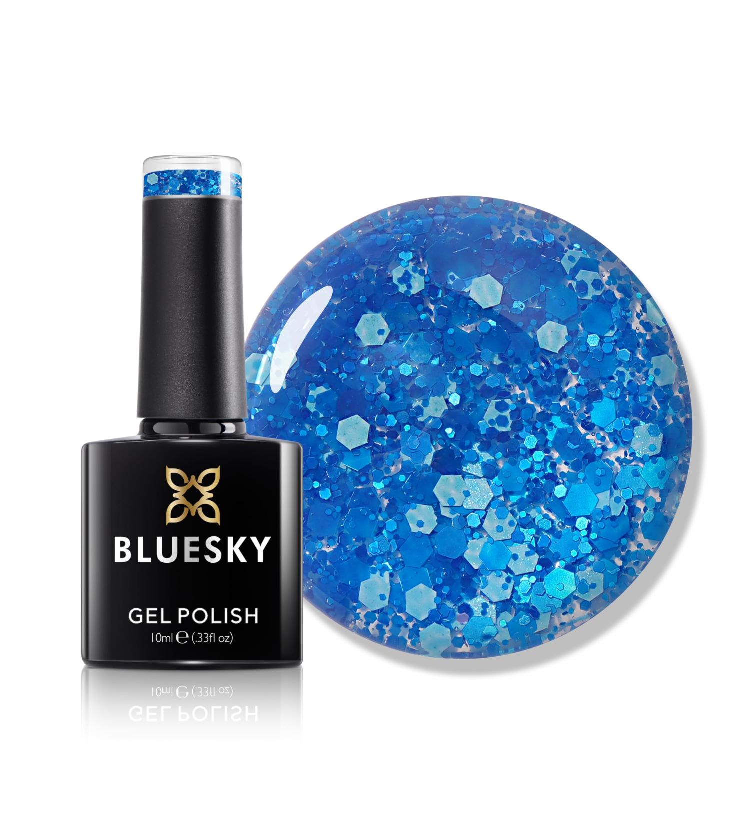 Bluesky Gel Nail Polish 10ml Glitter Neon 03 Blue Glitter Gel Nail Polish for 21 Day Manicure Professional Salon & Home Use Requires Curing Under LED UV Nail Lamp