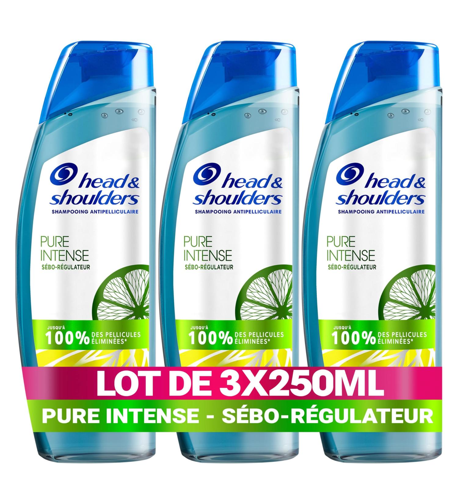 Head & Shoulders Pure Intense Sebum-Regulating Anti-Dandruff Shampoo 3x250 ml With Lemon For Oily Scalp Up to 100% of Dandruff Eliminated - Buy Online on GoSupps.com