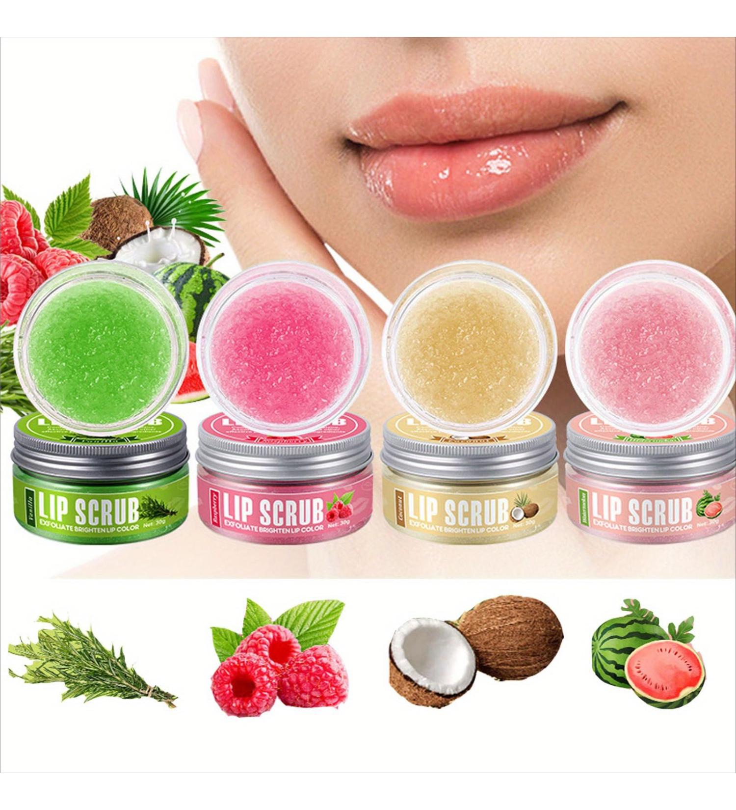 4 Color Fruity Lip Scrub - Natural Exfoliator & Moisturizer for All Skin Types | Watermelon Raspberry Coconut Vanilla - Buy Online on GoSupps.com