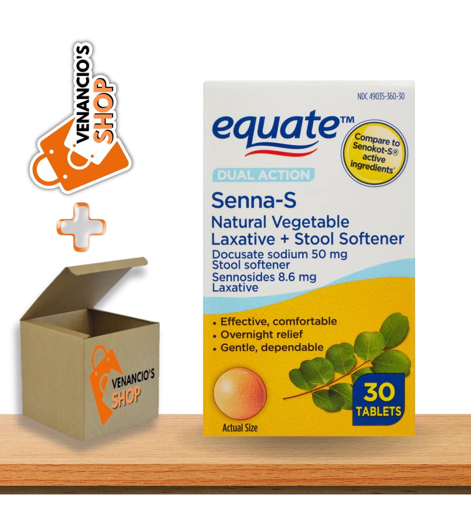 Equate Dual Action Senna-S Natural Laxative & Stool Softener Tablets + Venancio Fridge Sticker - 30 Count - Buy Online on GoSupps.com