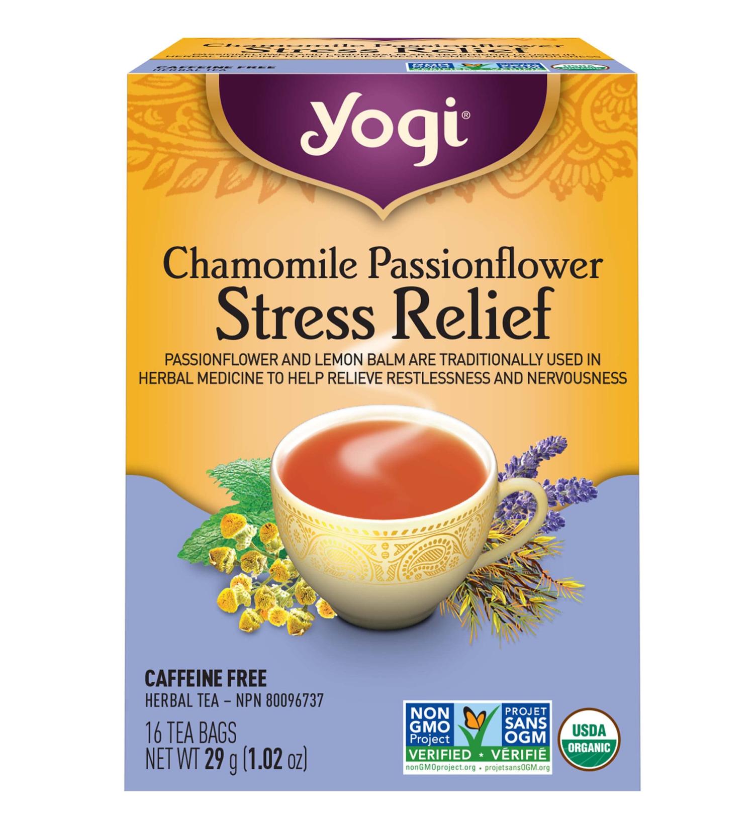 Yogi Tea - Chamomile Passionflower Stress Relief Tea (3 Pack) - With Lemon Balm Lavender and Eleuthero Root - Caffeine Free Organic Herbal Tea - 48 Tea Bags - Buy Online on GoSupps.com