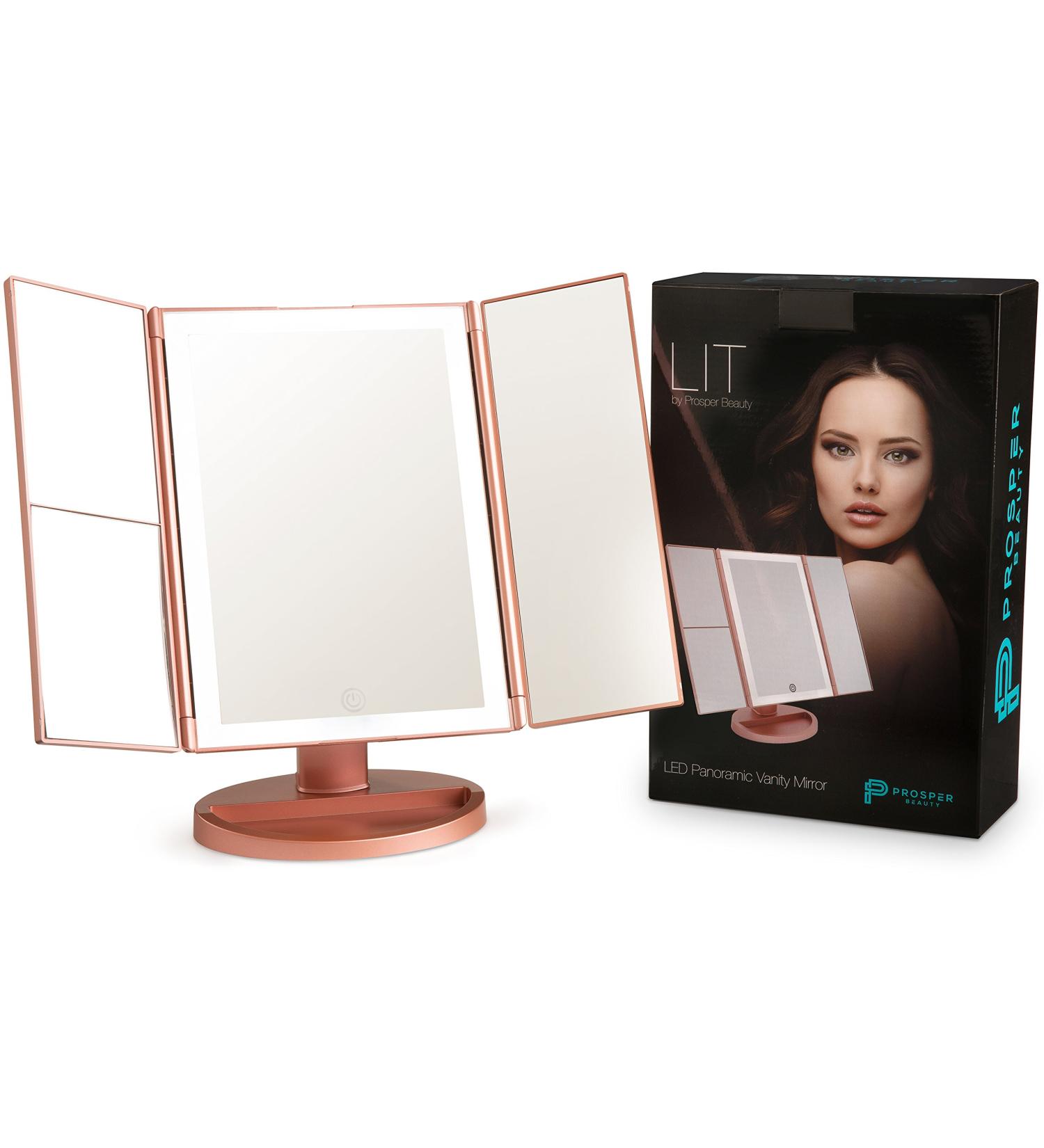 Prosper Beauty Lighted Makeup Mirror Vanity - 36 LED Lights - 1x/2x/3x Magnification - USB Charging - 180 Degree Adjustable Stand - Rose Gold - Buy Online on GoSupps.com