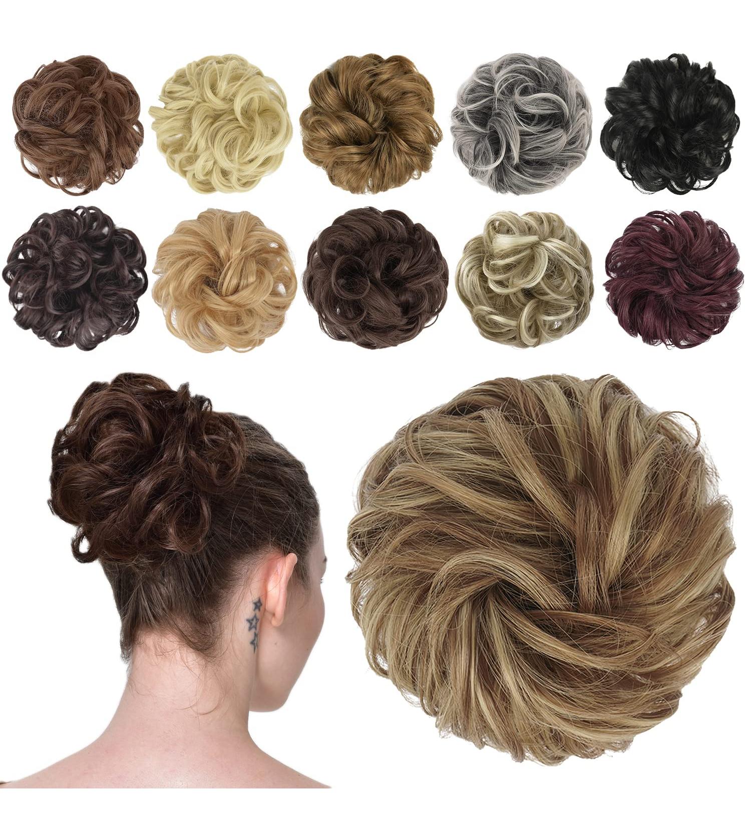 FESHFEN Messy Bun Hair Piece Scrunchie Updo Hair Extension in Brown & Blonde - 38g - Buy Online on GoSupps.com