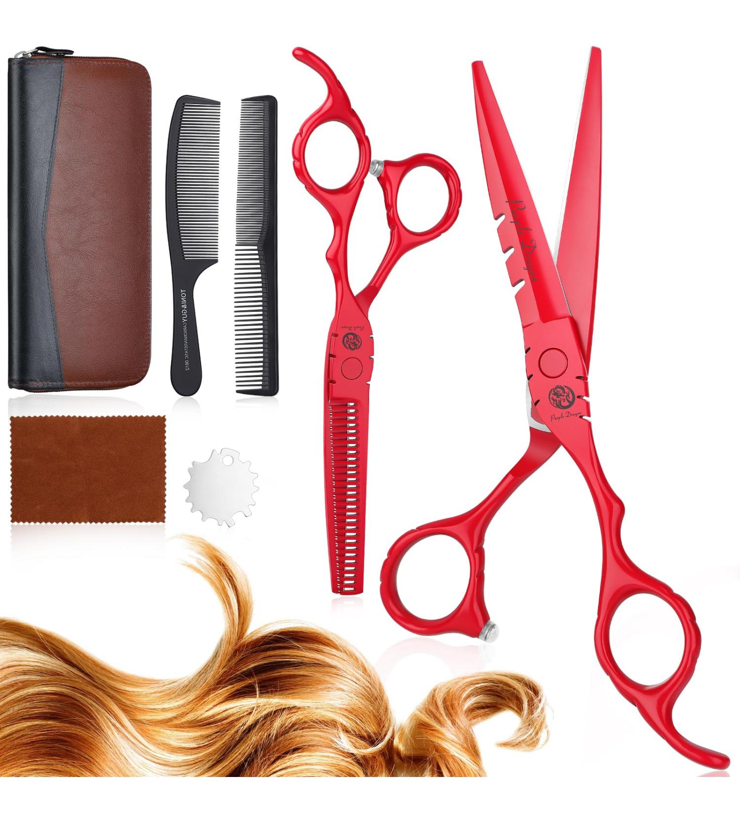Purple Dragon 5.5 Inch Hairdressing Scissors Set (Red) 5 5" Red - Buy Online on GoSupps.com