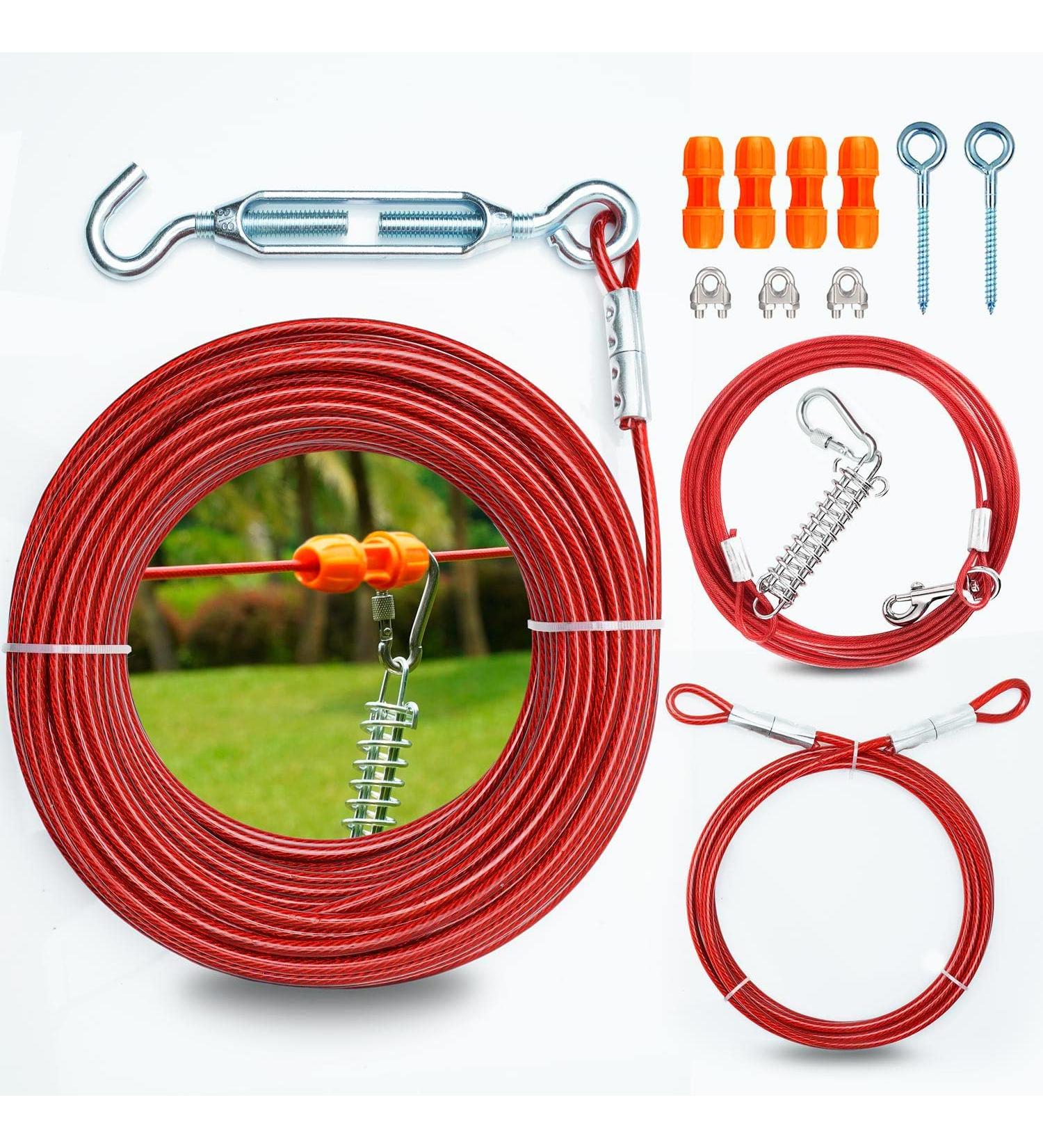 30.5m Heavy Duty Dog Trolley System | 3m Strong Dog Runner Cable | Durable Zipline for Large Medium & Small Dogs Up to 113.4kg (250lbs) - Perfect for Courtyards & Camping - Buy Online on GoSupps.com