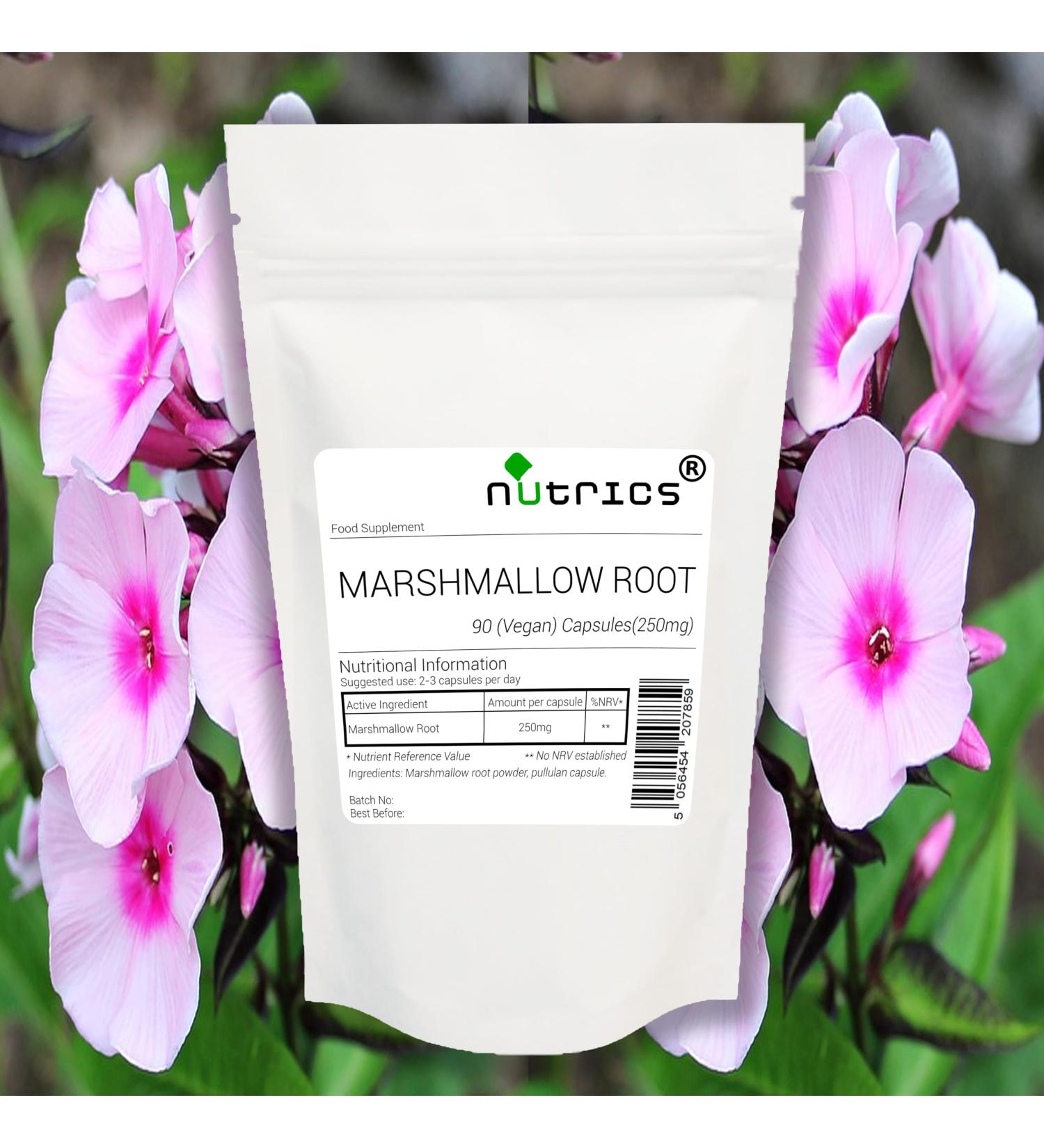 Nutrics MARSHMALLOW ROOT 250mg V Capsules - Supplement - Suitable for Vegan Vegetarian Halal & Kosher Diet 100% Pure - 90 Vegan Capsules (1 Month Supply) (90) - Buy Online on GoSupps.com