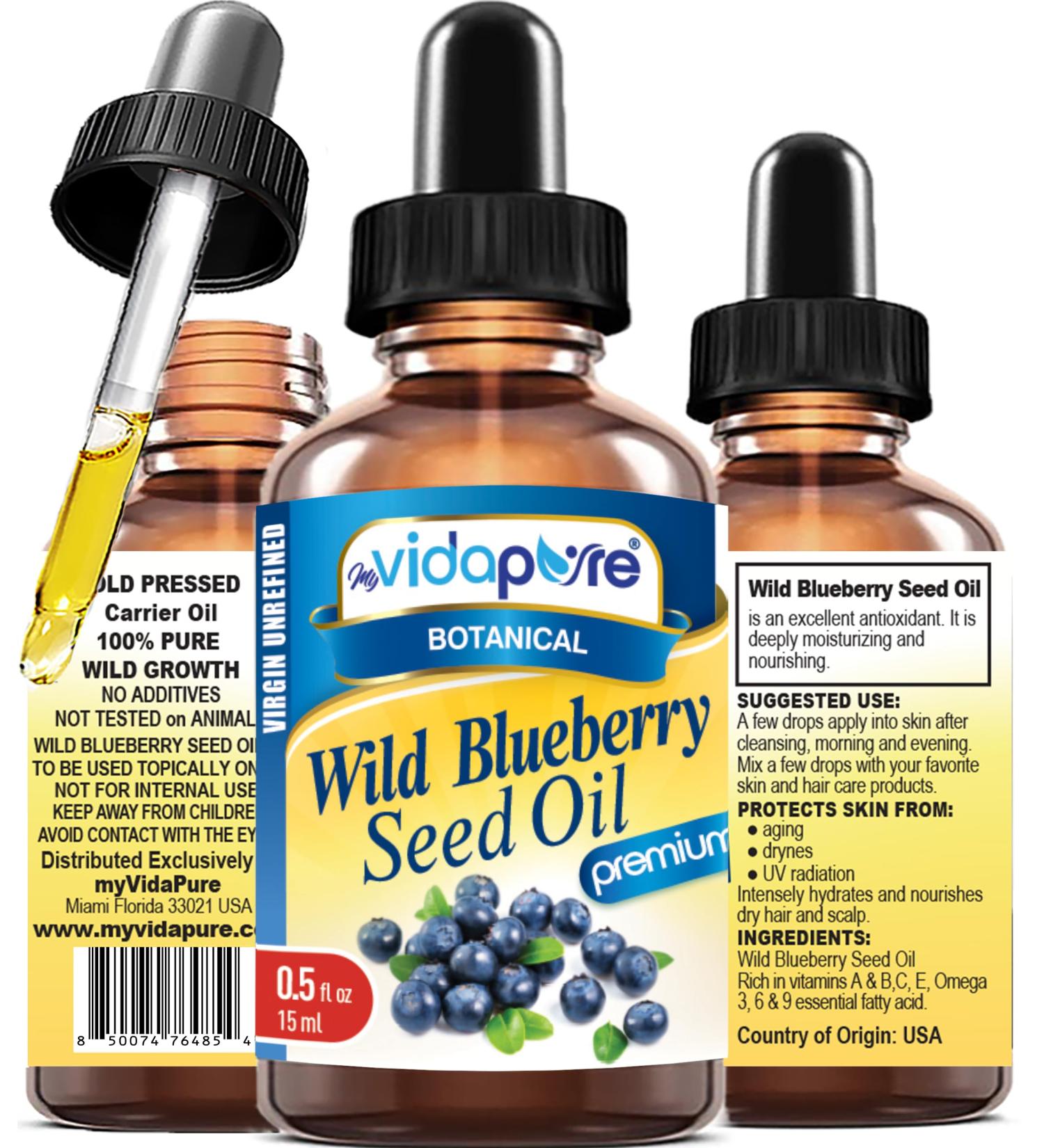 MYVIDAPURE WILD BLUEBERRY SEED OIL 100% Pure Unrefined Virgin Cold Pressed. Moisturizer for Face Skin Hair Nails Scars Anti Aging (0.5 Fl Oz) 0.5 Fl Oz (Pack of 1) - Buy Online on GoSupps.com