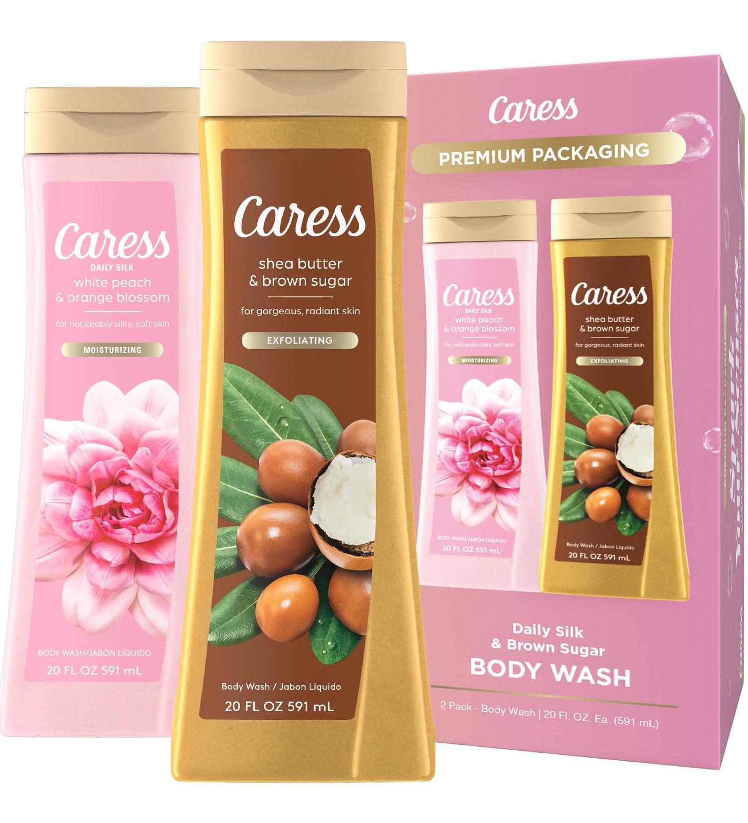 Caress Body Wash Set - Shea Butter & Brown Sugar + Daily Silk White Peach | Moisturizing Body Soap for Radiant Skin (2 Piece 20 Fl Oz - Buy Online on GoSupps.com