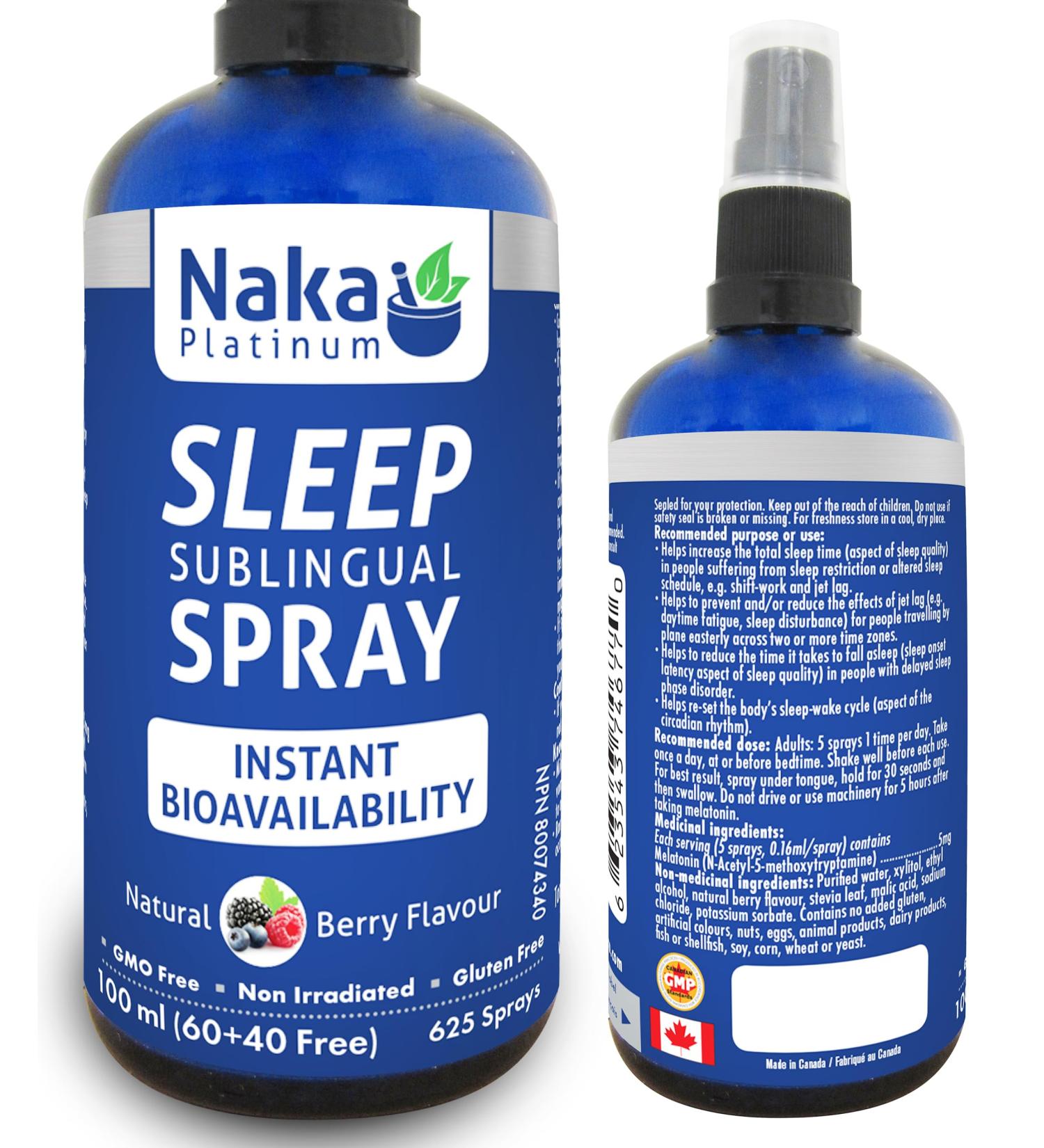 Naka Platinum SLEEP Sublingual Spray Natural Berry Flavour MELATONIN 5 mg per serving - 625 sprays 100 ml (BONUS Size 60+40 FREE) - Buy Online on GoSupps.com