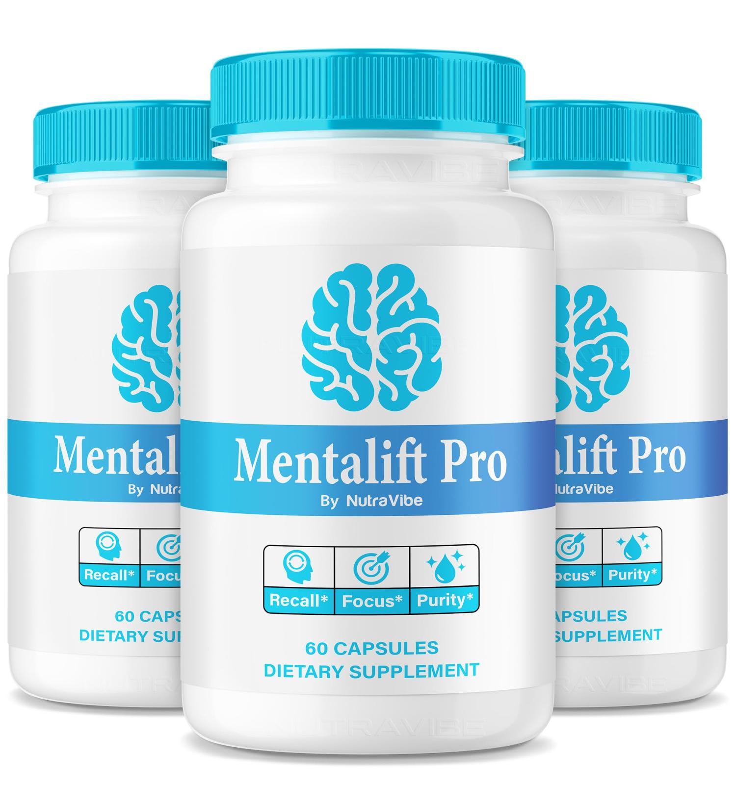 NutraVibe (3 Pack) Mentalift Pro Official MentaliftPro Premium Formula with Natural Ingredients Supports for Focus Memory & Sharp Clarity | Easy-to-Take 90 Day Supply (180 Capsules) - Buy Online on GoSupps.com