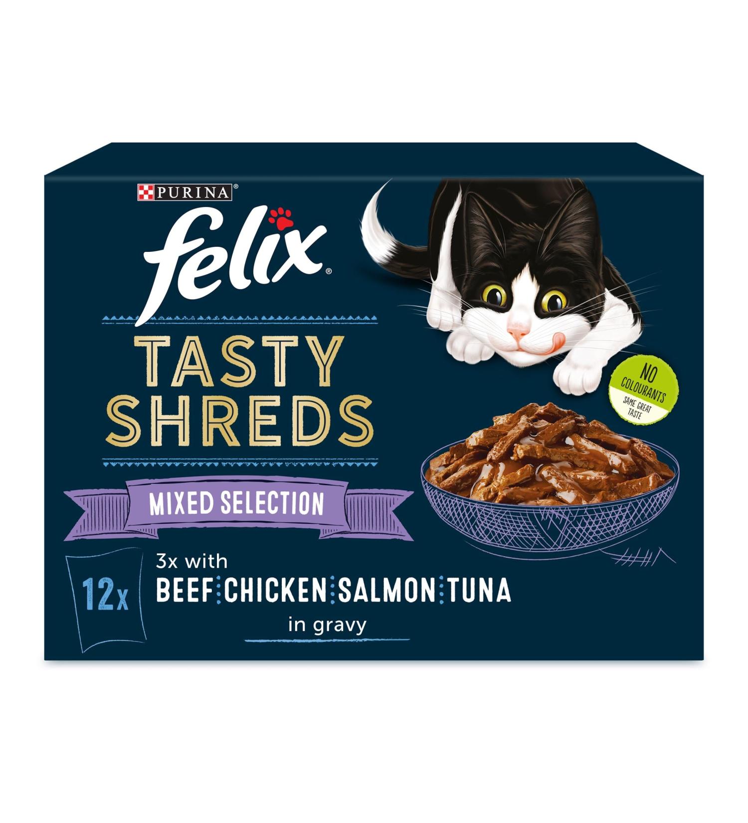 Felix Tasty Shreds Mixed Selection in Gravy Cat Food 12x80g Pack of 4 - Buy Online on GoSupps.com