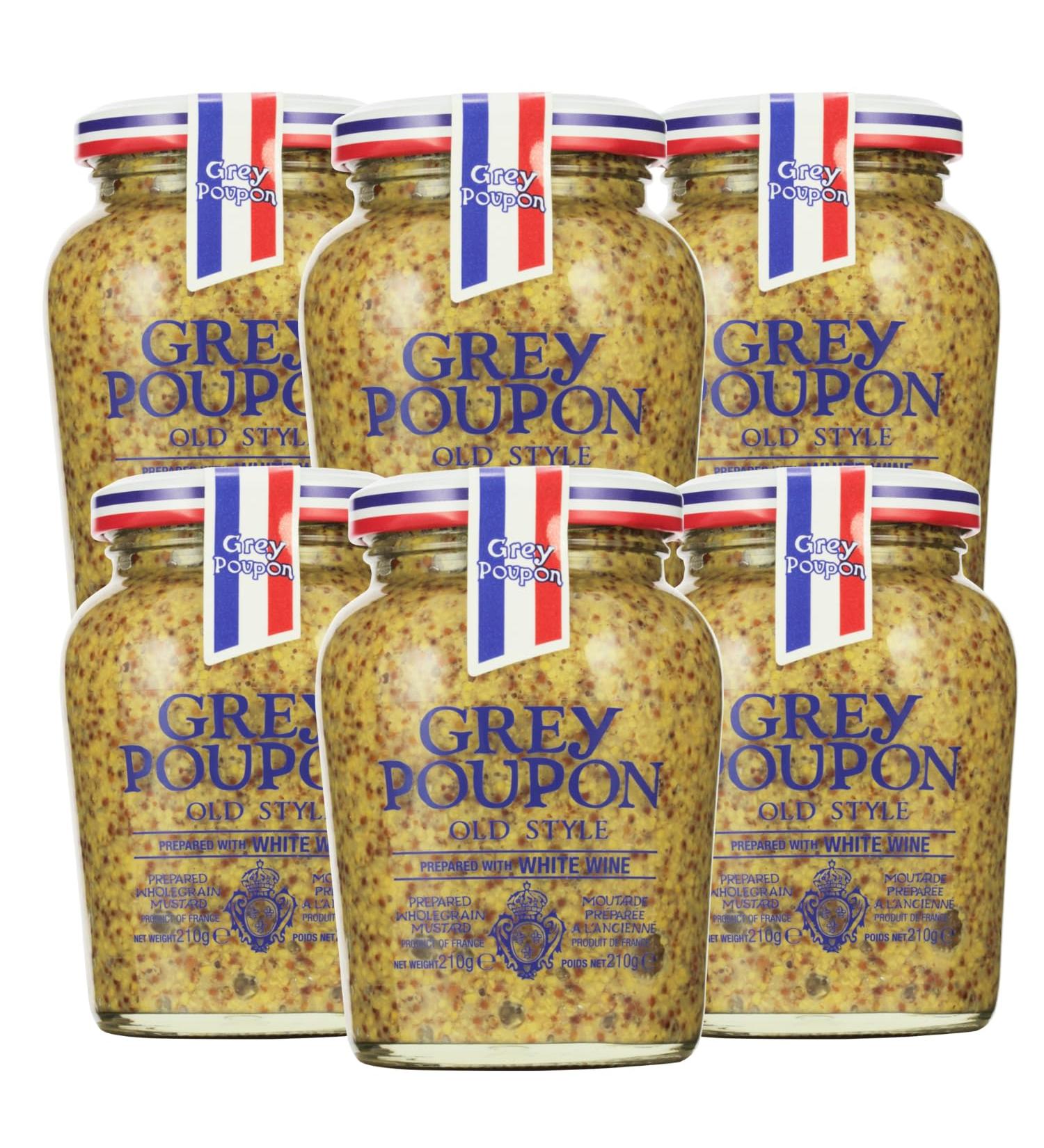 Grey Poupon Old Style Seed Mustard 210g x Pack of 6 French Mustard Brown Prepared with White Wine Whole Grain Mustard - Buy Online on GoSupps.com