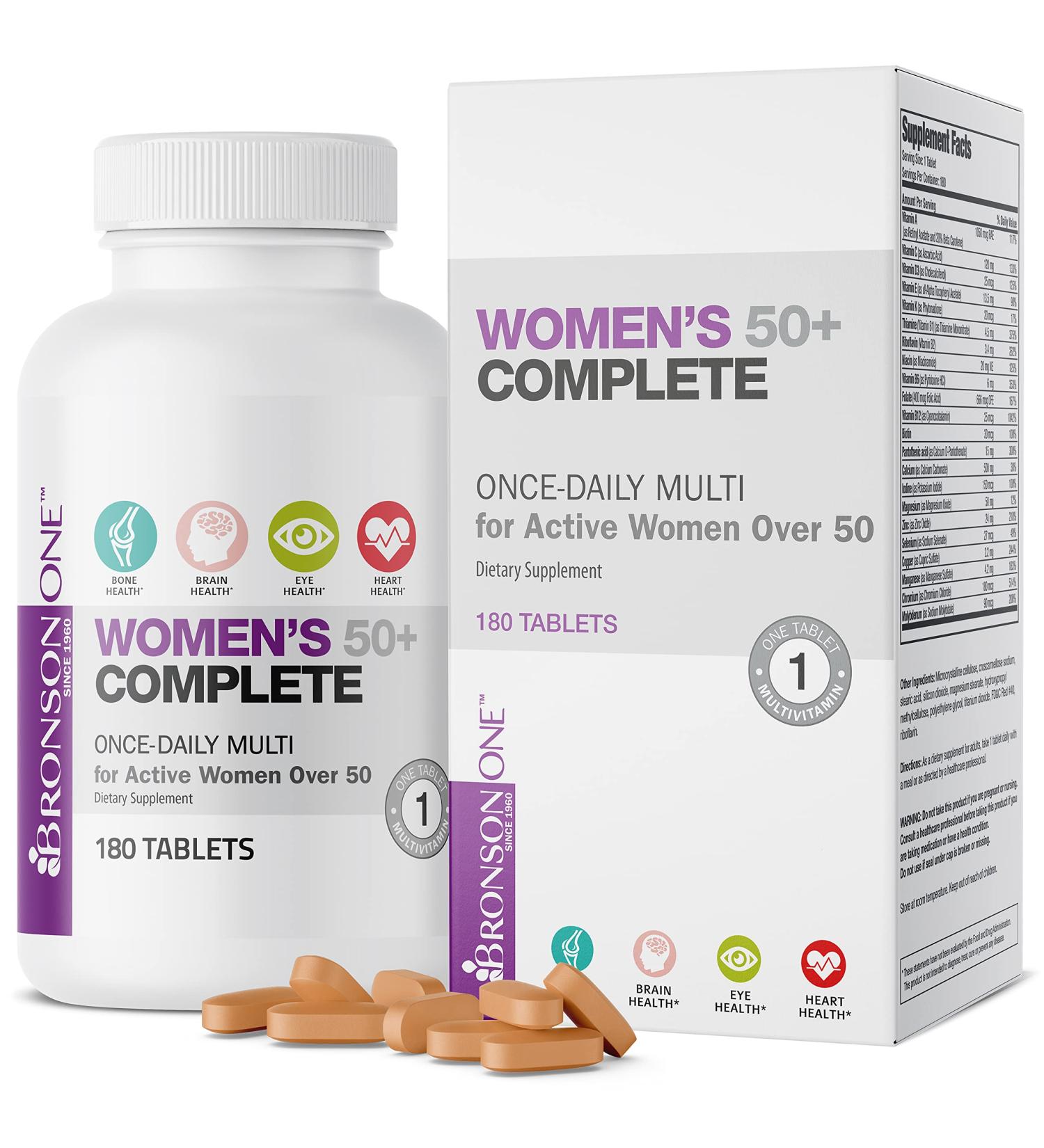 Bronson ONE Daily Women's 50+ Multivitamin & Multimineral - 180 Tablets for Optimal Health - Buy Online on GoSupps.com
