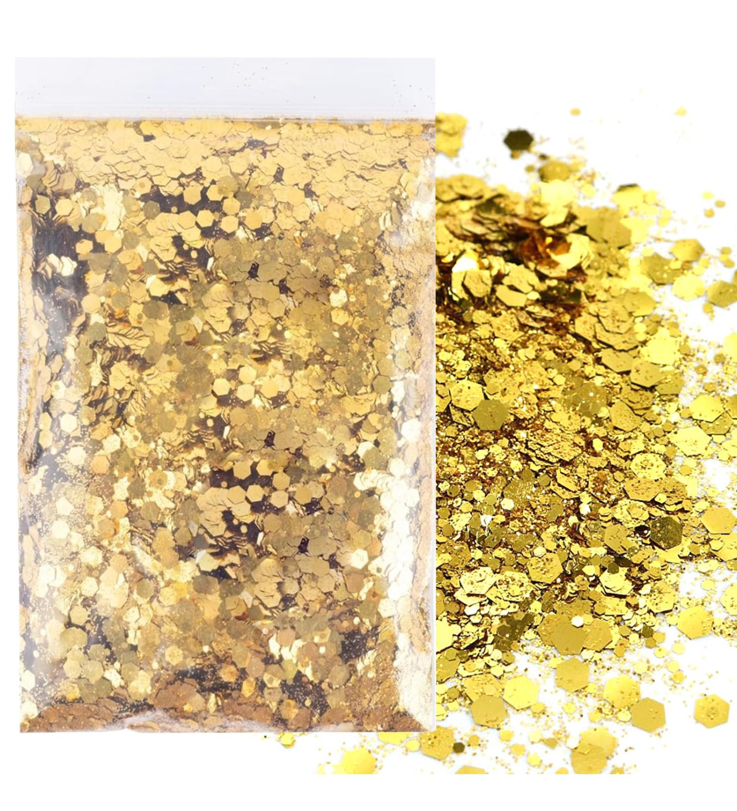 50g Gold Glitter Powder Set - Coarse & Fine Flake for Nail Art Resin & Party Decor | 4 Sizes for Festivals & Masquerades - Buy Online on GoSupps.com