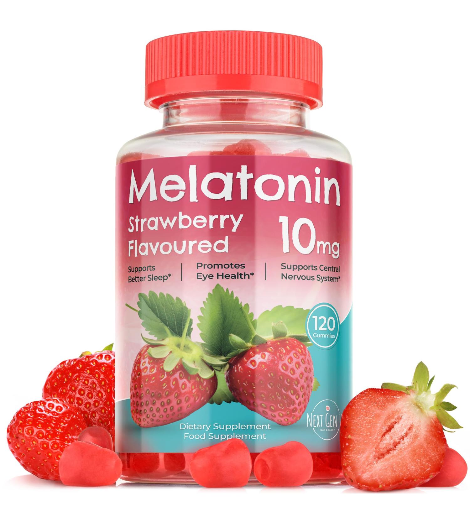 Melatonin Gummies - 10 mg Dietary Supplement - Strawberry Flavored - 120 Vegan Gummies - by NextGenU 1 Count (Pack of 120) - Buy Online on GoSupps.com