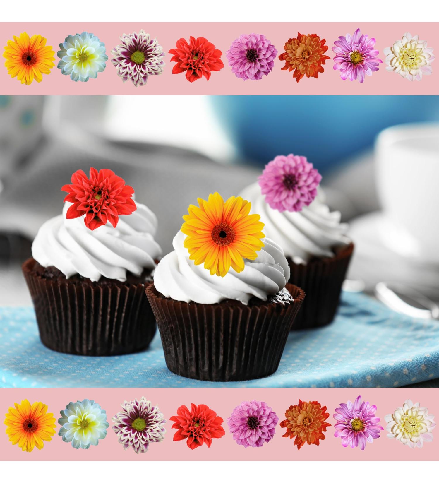 24 x Precut Dahlia Flower Edible Wafer Paper 2D Floral Cupcake Topper Decoration For Cakes - Buy Online on GoSupps.com