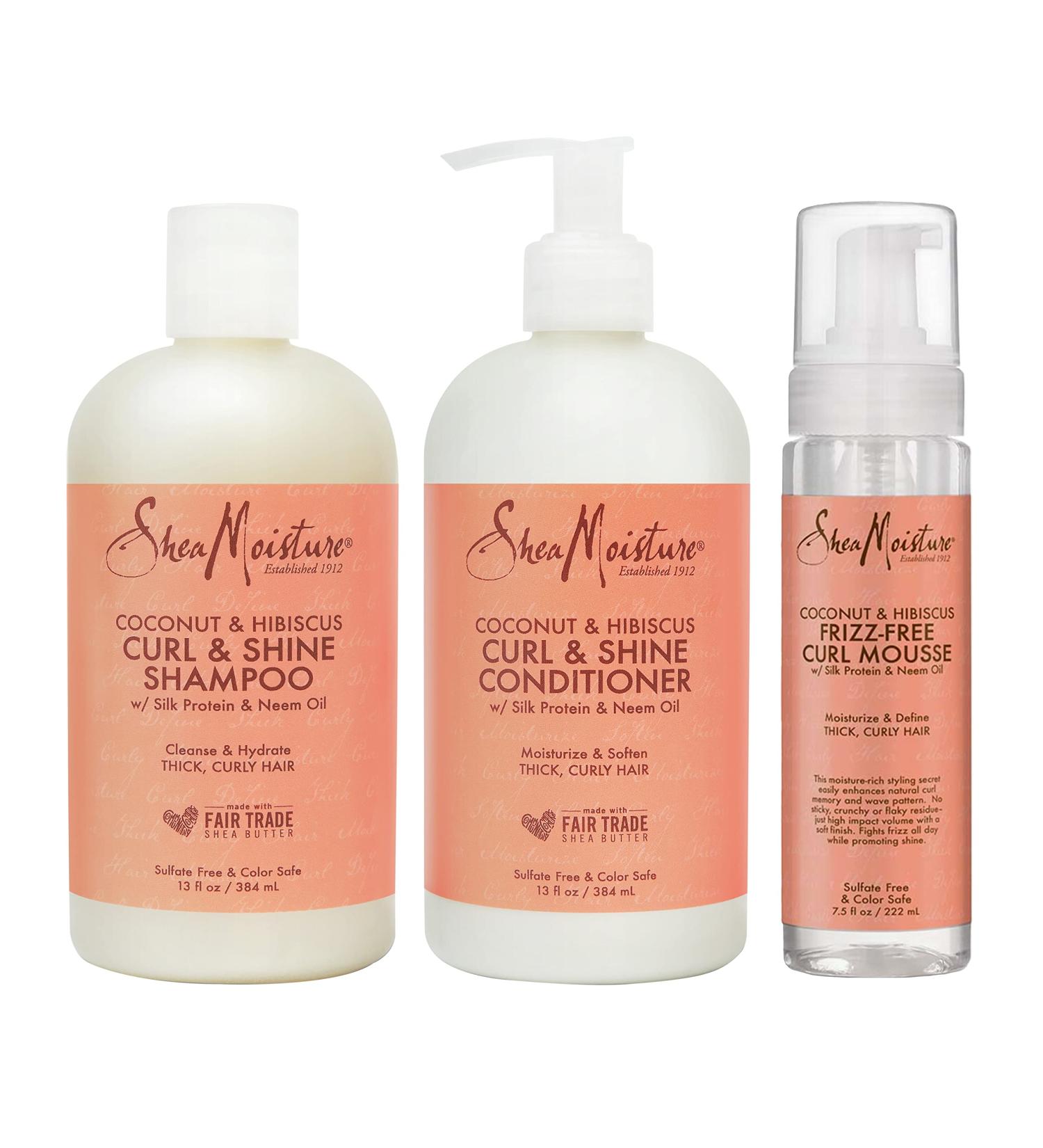 SheaMoisture Curl & Shine Shampoo Conditioner & Mousse for Curly Hair Sulfate-Free Anti-Frizz Coconut & Hibiscus - International Shipping Available - Buy Online on GoSupps.com