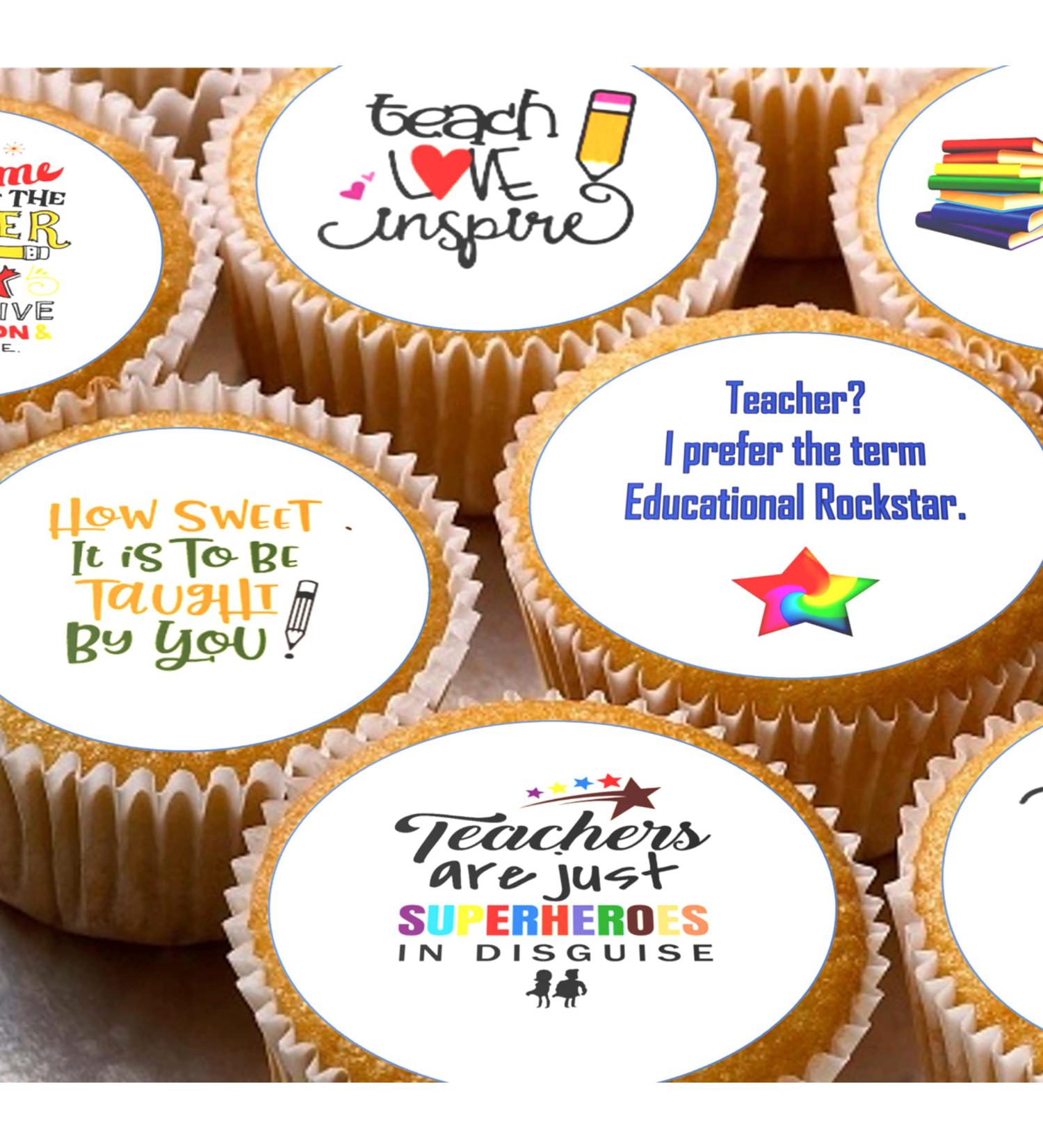 24 Teacher D3 pre-cut edible kids childrens party decorations cupcake wafer toppers - Buy Online on GoSupps.com
