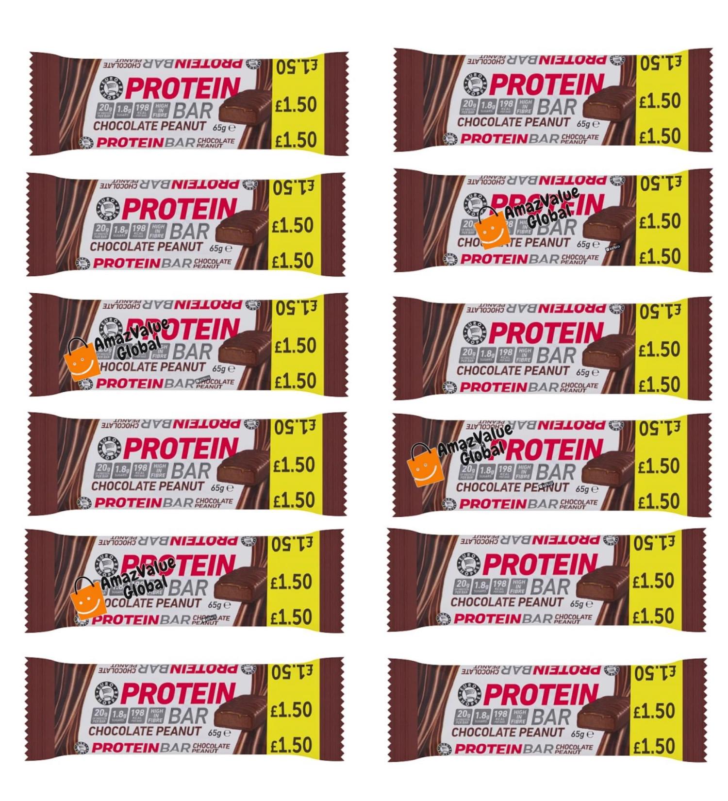 Euro Shopper Chocolate Peanut Protein Bar 65g (Pack of 12)