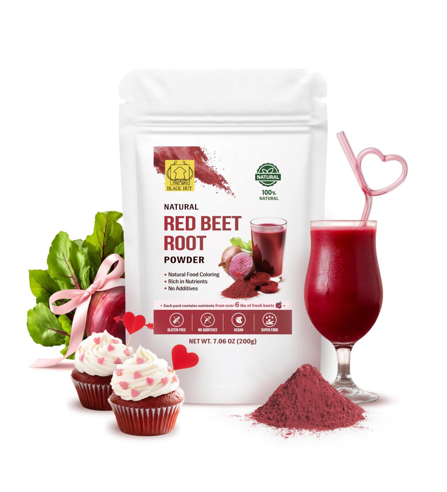 Black Hut Organic Beet Root Powder Superfood for Heart Health & Nitric Oxide Boost Natural Red Food Coloring for Baking Smoothies Juice Non-GMO Vegan Gluten-Free No Sugar Added (7.06 Oz) - Buy Online on GoSupps.com