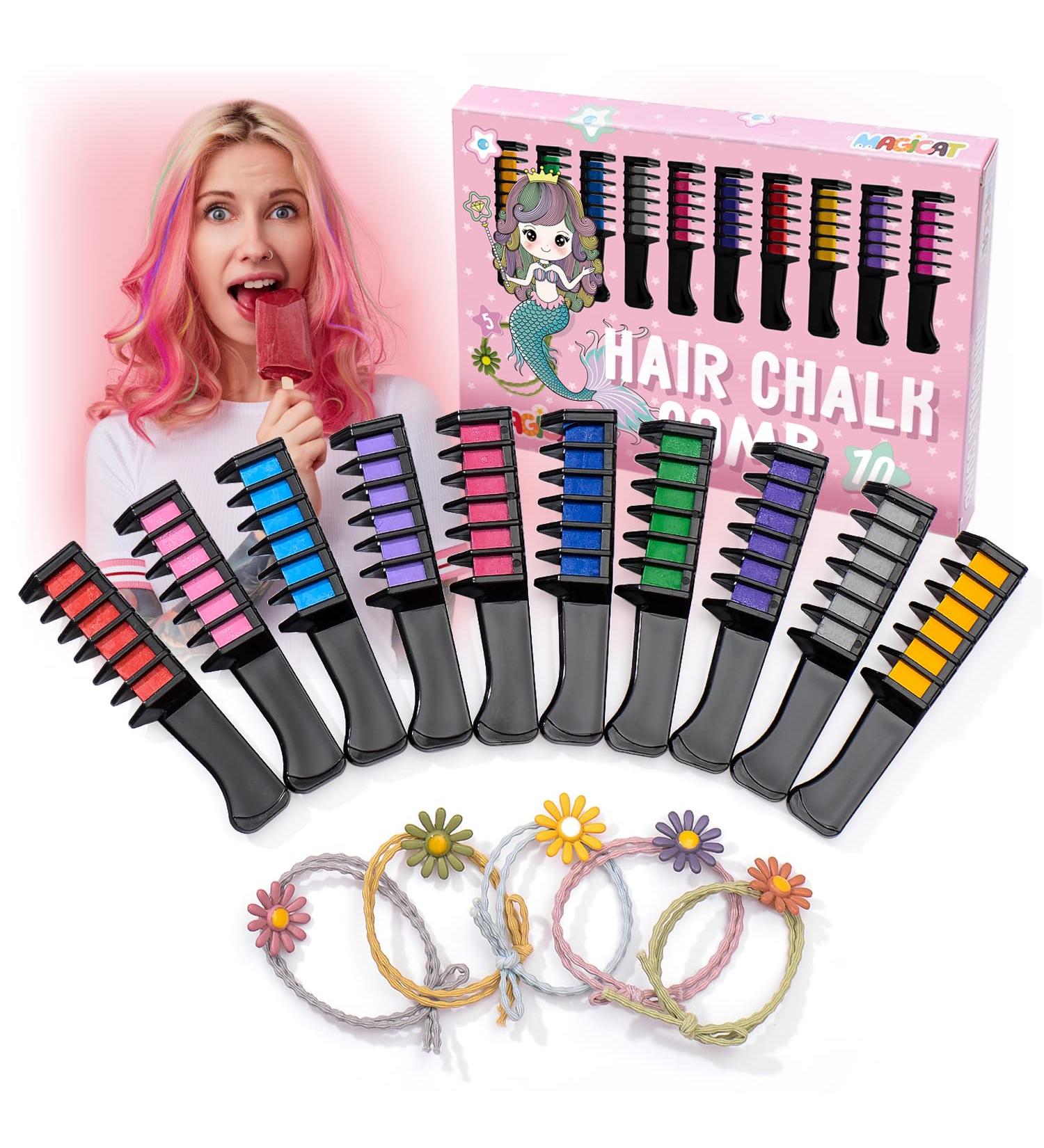 Magicat Premium Hair Chalk Set for Kids - 10pc Temporary Hair Color with Hair Ties - Washable Dye for Girls - Perfect Gift for Birthdays and Holidays - Buy Online on GoSupps.com