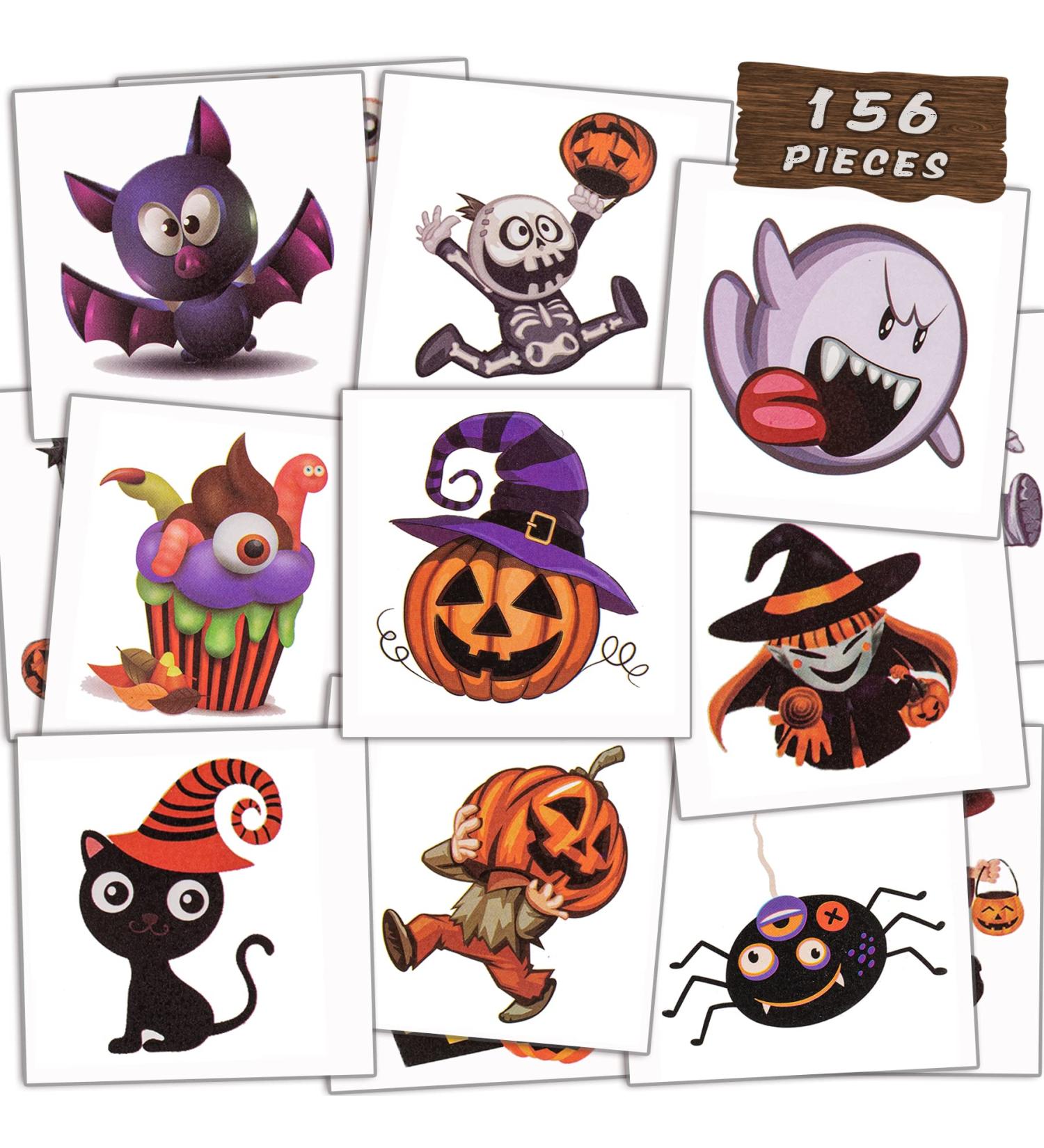 Halloween Temporary Tattoos for Kids - 156 Pcs in 52 Designs - Waterproof Fake Pumpkin Stickers for Boys and Girls - Party Favors - Buy Online on GoSupps.com
