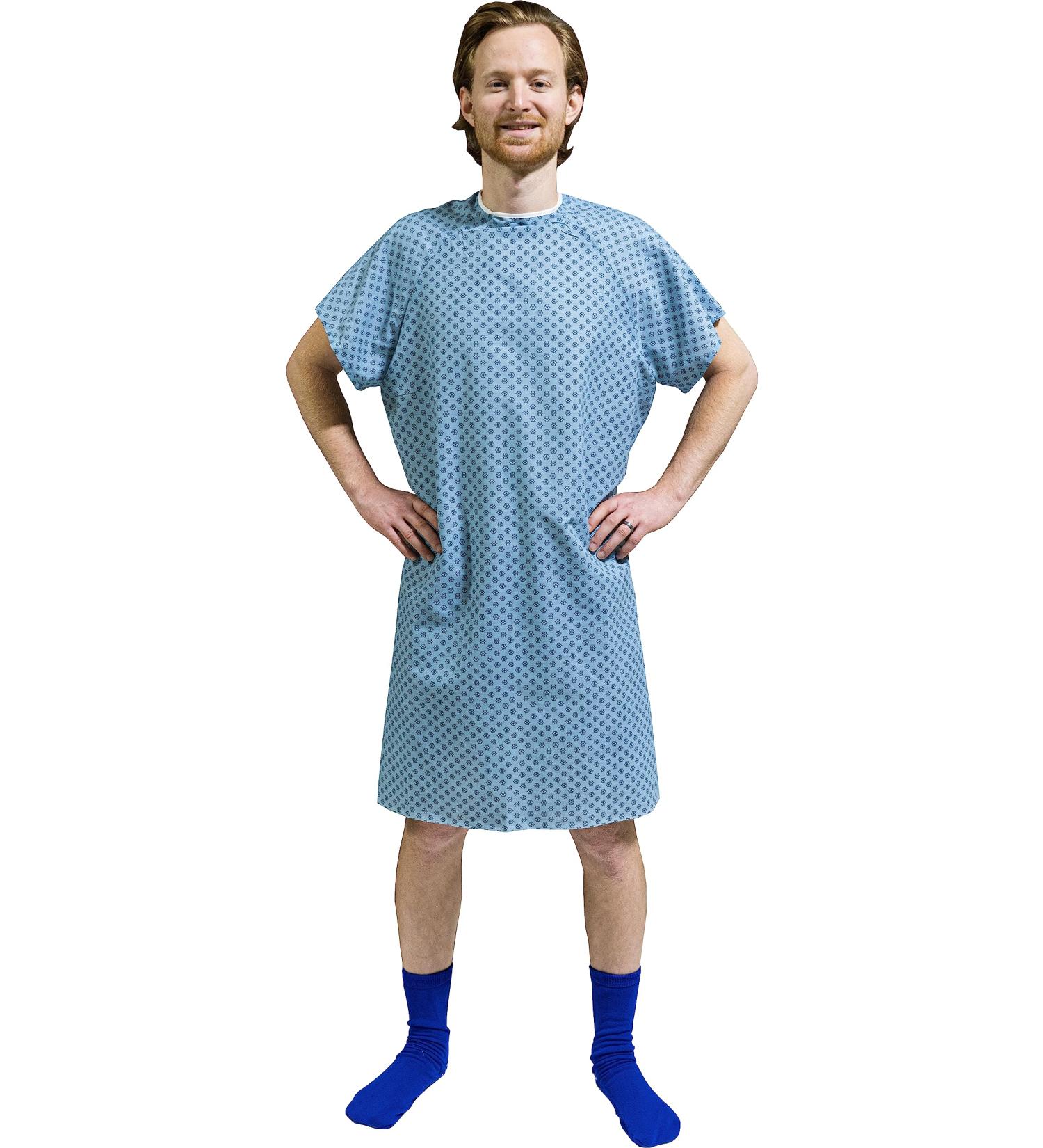 4PK Men's Deluxe Hospital Gown Set - Size M/L, Soft & Comfortable, Blue - Buy Online on GoSupps.com
