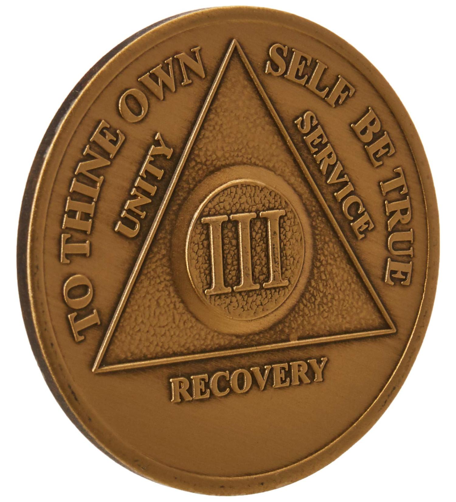 3 Year Bronze AA (Alcoholics Anonymous) - Sober / Sobriety / Birthday / Anniversary / Recovery / Medallion / Coin / Chip
