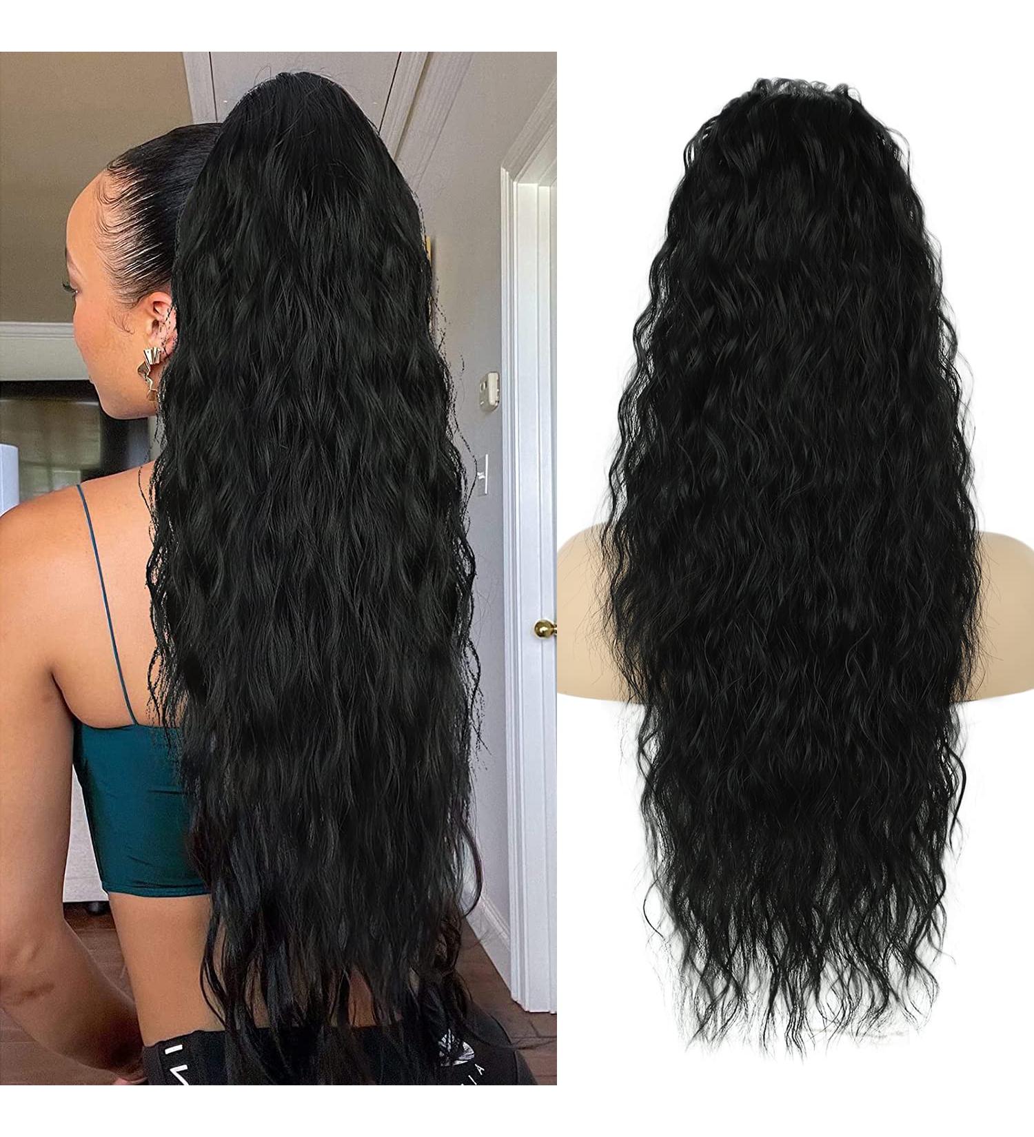Shop Black Long Horse Tail Extensions - Natural Afro Braid Ponytail Hair Extensions for Women | 75cm Wrapped Hair - Buy Online on GoSupps.com