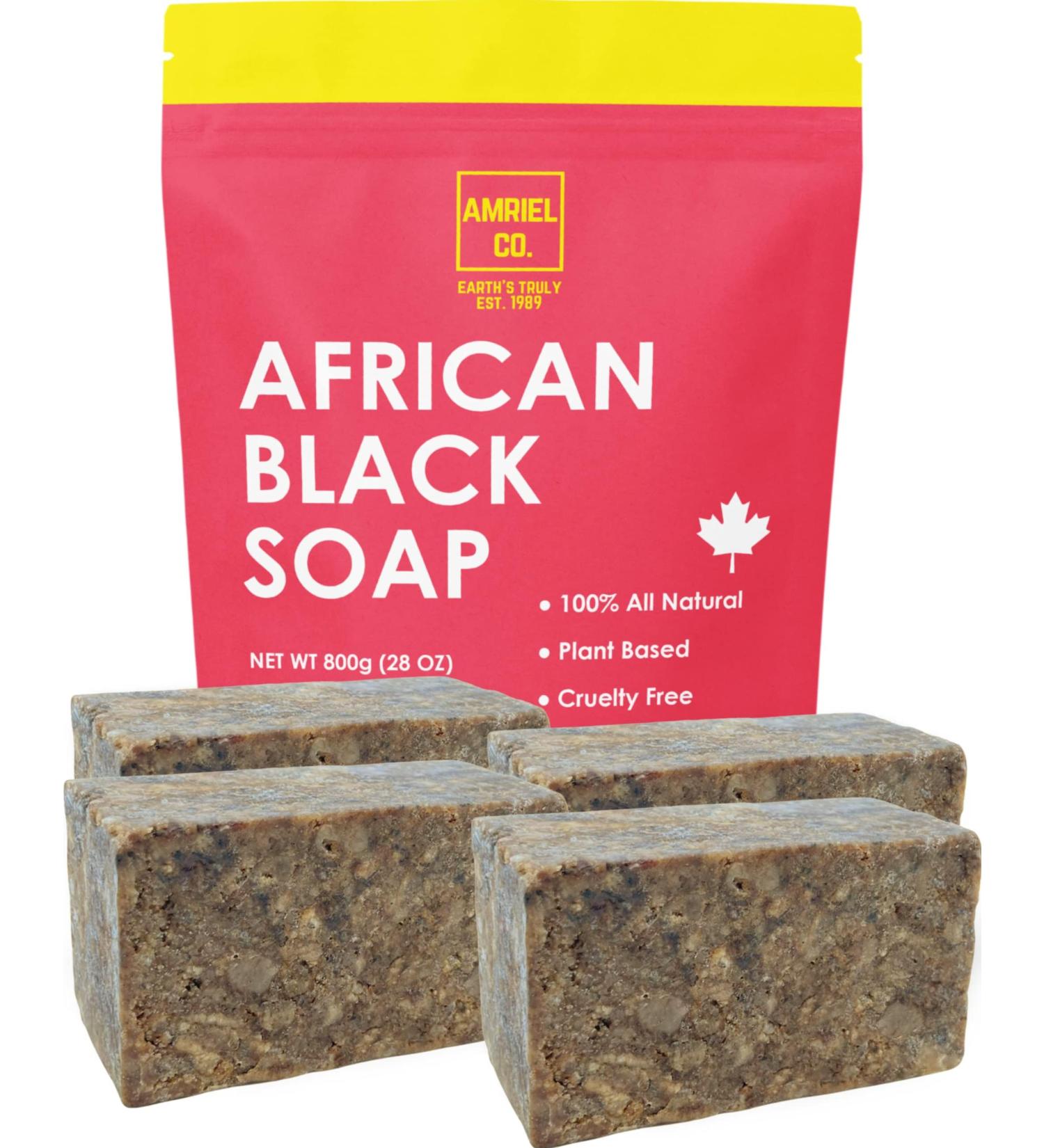 African Black Soap |200g x4| 1.76 LB Value Pack| 100% Natural Plant-Based Cruelty-Free | Packed in Canada| By Amriel Co. - Buy Online on GoSupps.com