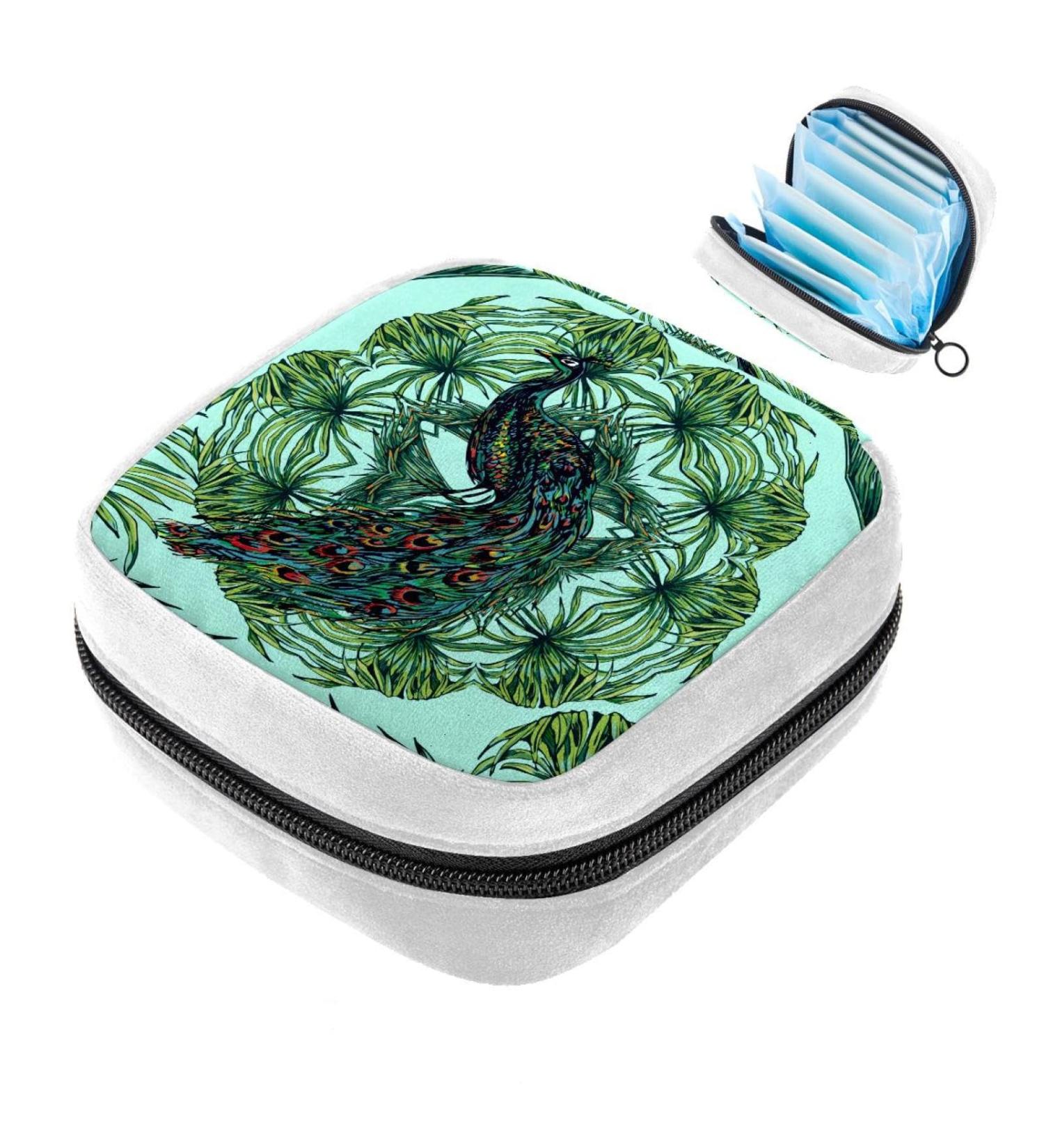 GIAPB Sanitary Napkin Storage Bag - Peacock and Palm Leaves Design | Period Tampon Makeup Pad Pouch - Color3217 - Buy Online on GoSupps.com