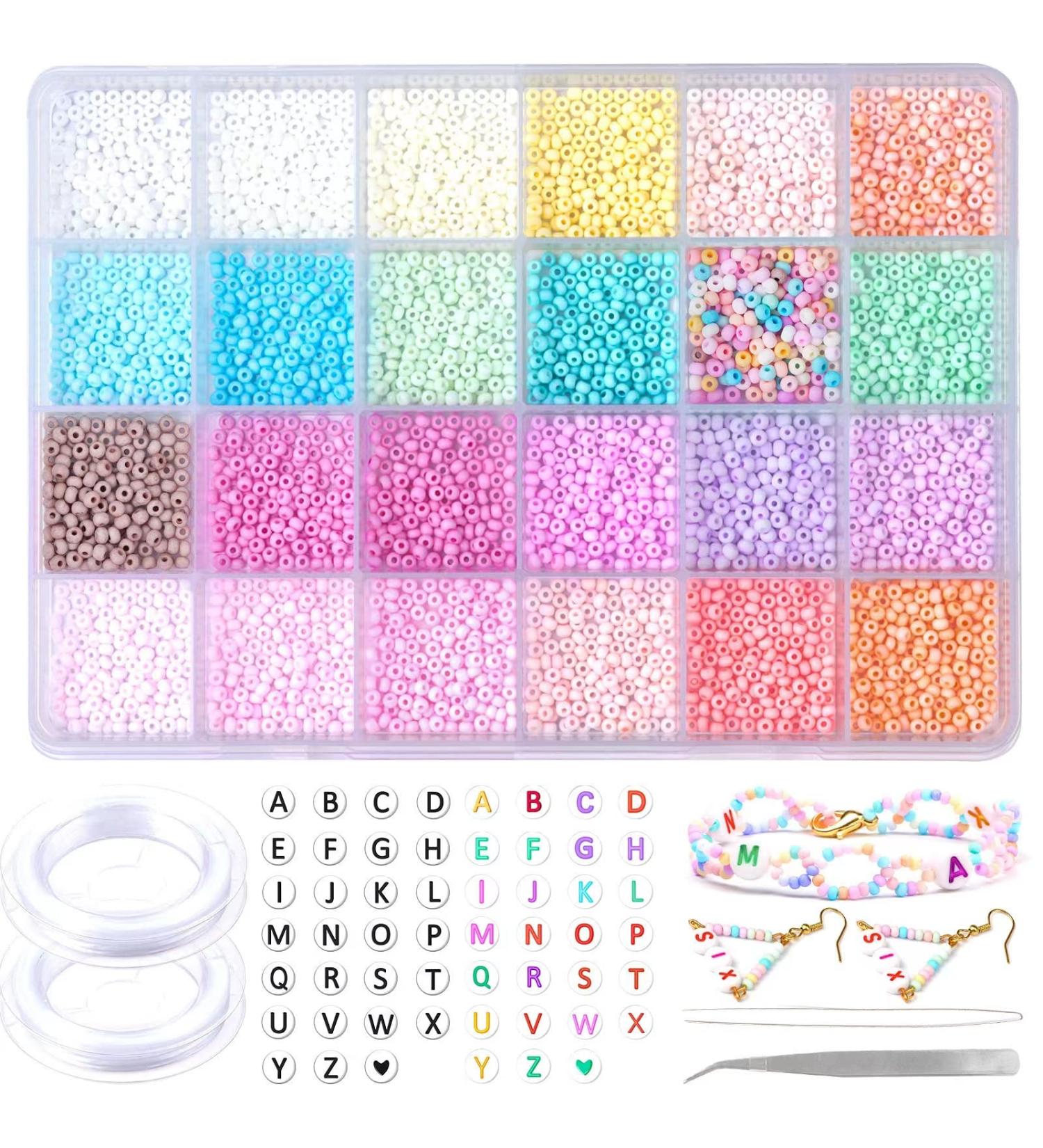 Gacuyi 3600 pcs Glass Seed Beads Jewelry Making Kit - 24 Color Macaron Craft Bead Set with Alphabet Beads & Elastic String for DIY Bracelet Necklace - 3mm Beads Supplies - Buy Online on GoSupps.com