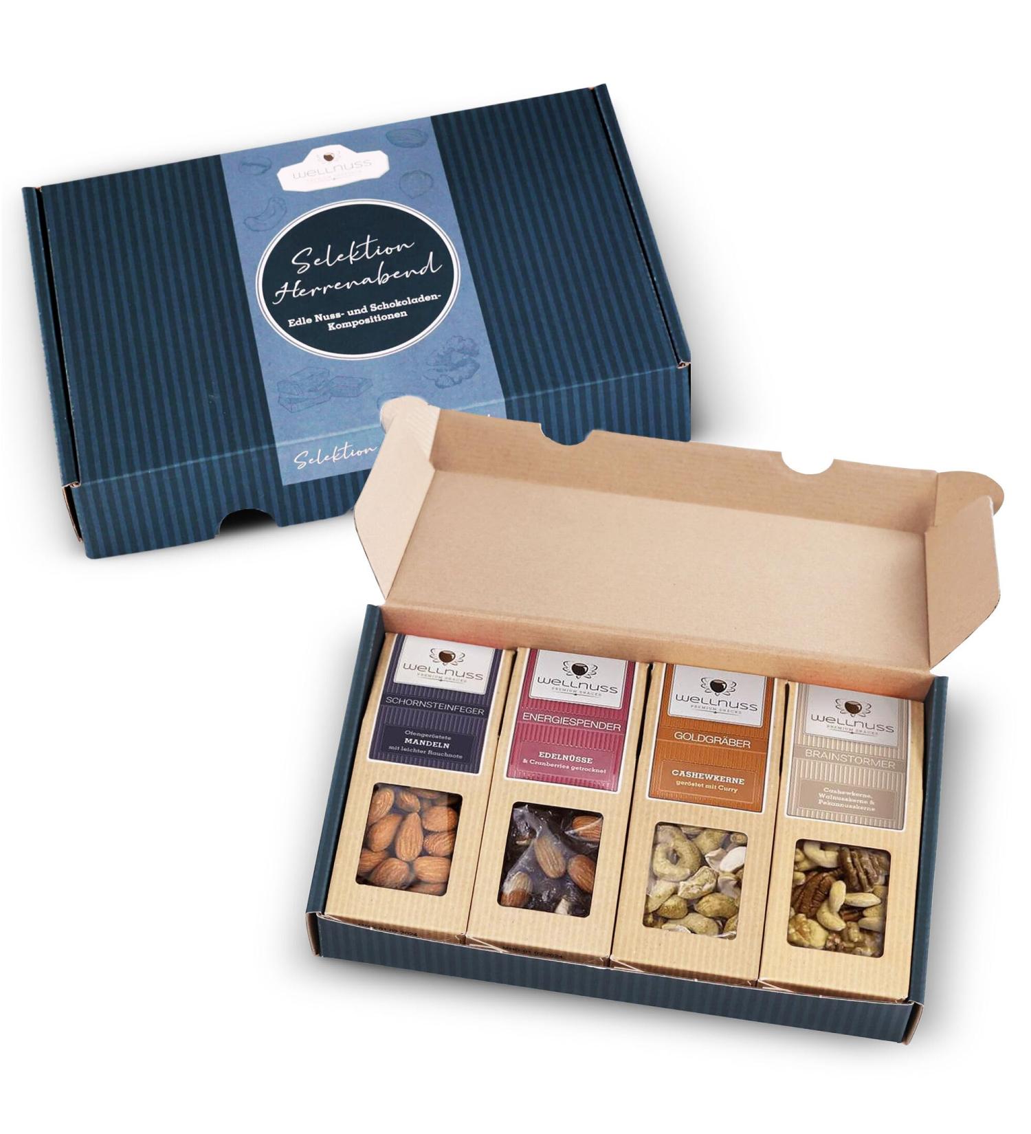 Men's Evening Gift Set - Vegan Premium Snacks | 4 Noble Nuts in Gift Box | Perfect Gift for Him - Friend Father Brother Grandpa | Wellnut Premium Nuts - Buy Online on GoSupps.com