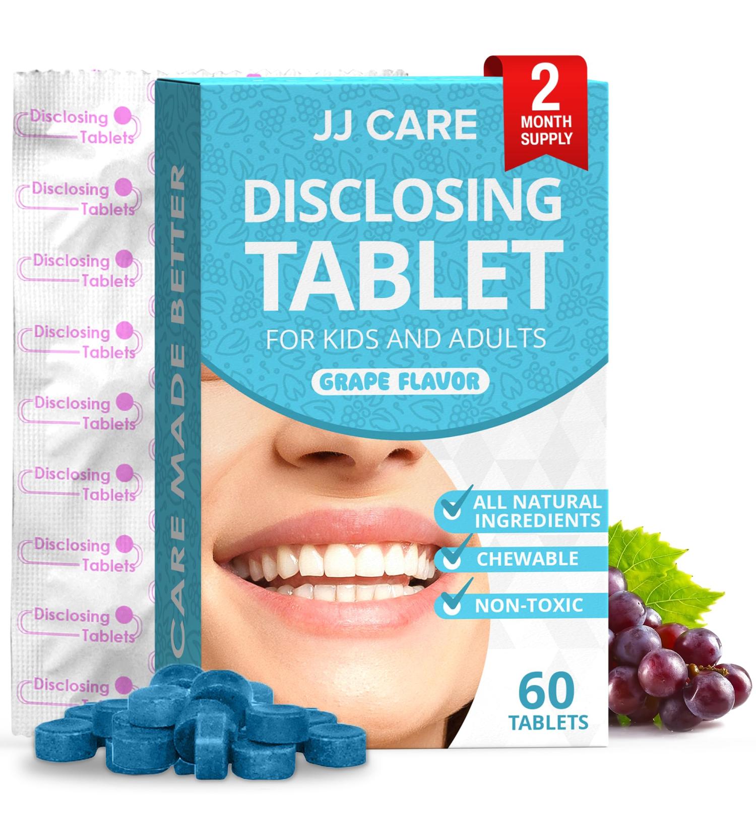 JJ Care Disclosing Tablets for Kids - 60 Count Grape Flavor | Plaque Disclosing Tablets for Kids & Adults | 2 Month Supply | Individually Wrapped - Buy Online on GoSupps.com