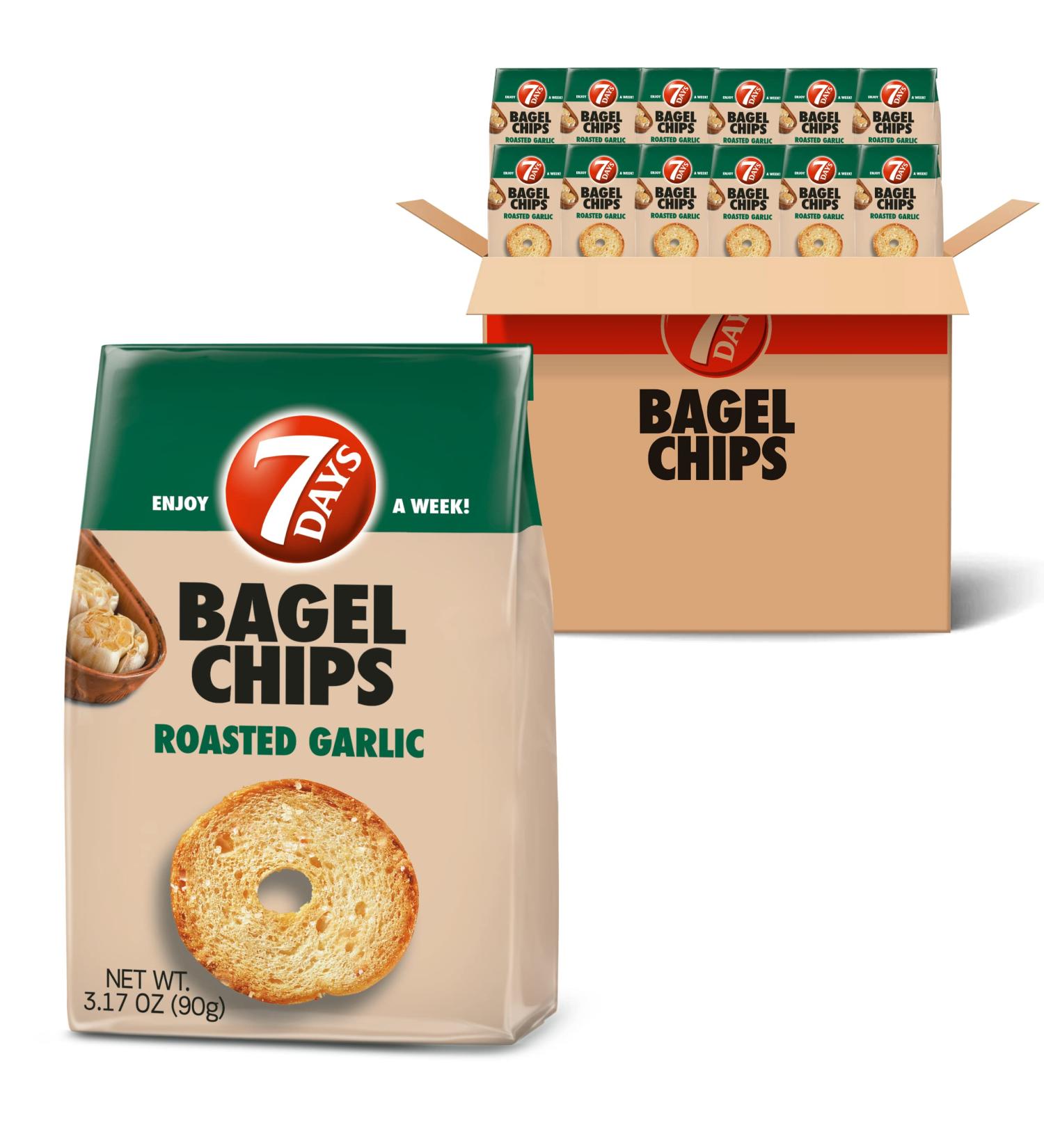 7Days Roasted Garlic Bagel Chips - Non-GMO, Natural, 3.17oz (Pack of 12) - Buy Online on GoSupps.com