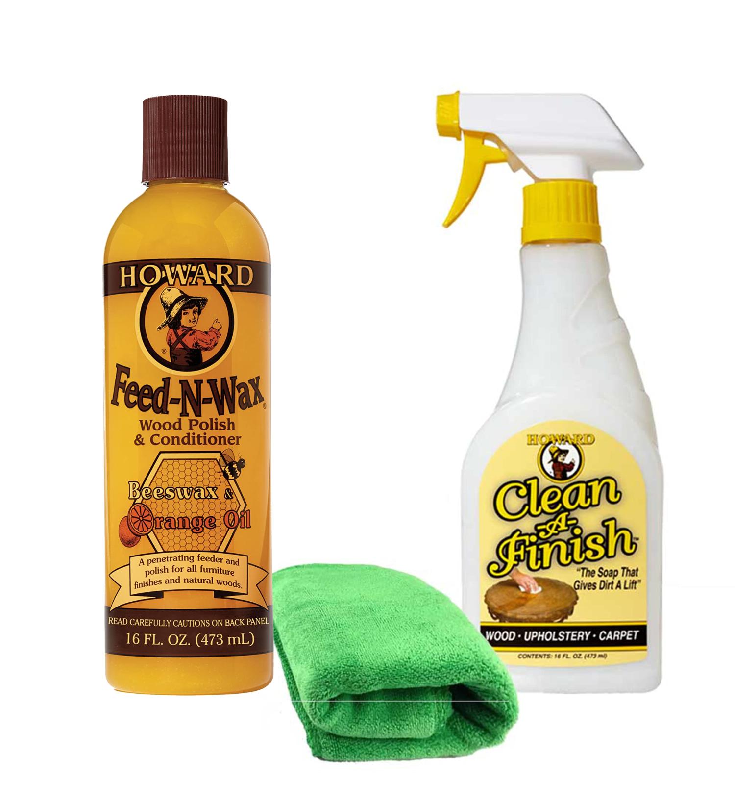 Howard Feed N Wax Wood Restorer and Beeswax Polish Plus Clean A Finish Wood Soap, Furniture Wax, Cabinets, Floors, Antiques, Teak Tables