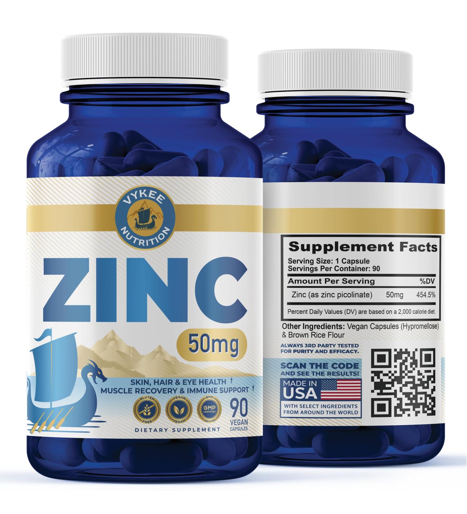 Vykee Nutrition Zinc Daily Wellness Supplement | Nourish Your Skin for a Radiant Glow | Immune Support & Enhance Digestion | 90 Capsules - Buy Online on GoSupps.com