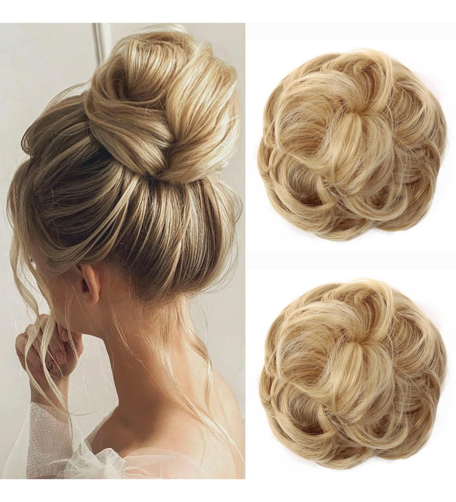 JJstar 2PCS Curly Fake Hair Buns - High Heat Resistant Synthetic Fiber Scrunchies for Women, Light Honey Blonde - Buy Online on GoSupps.com