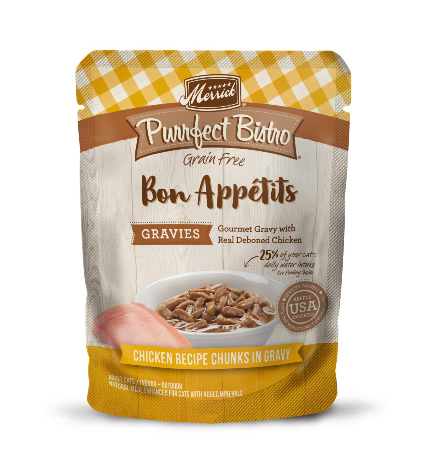 Merrick Purrfect Bistro Bon Appetits Grain Free Adult Wet Cat Food 3 oz. Pouch (Pack of 24) - Gravies Chicken - 72 Ounces Total - Buy Online on GoSupps.com