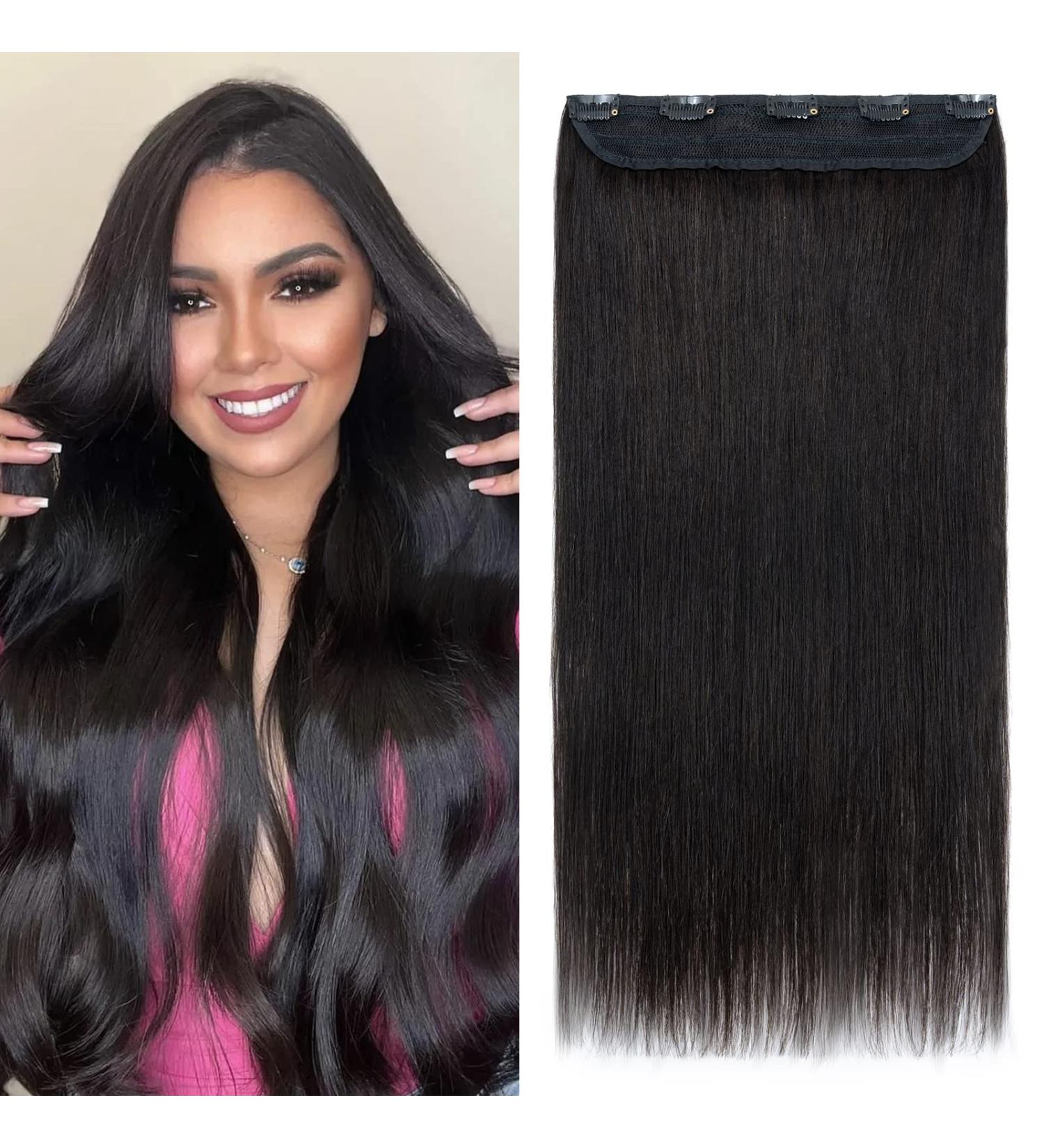 Buy Real Hair Clip-In Extensions | Thick 1PC 5 Clips | Soft & Smooth 7A Human Hair | Natural Black 35cm - 75g - Buy Online on GoSupps.com