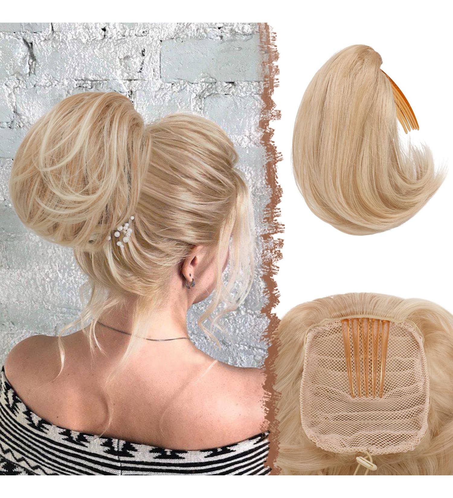 Feshfen Short Hair Part Dutt with Comb - Dark Gold Mixture Synthetic Hair Extensions for Women - Buy Online on GoSupps.com