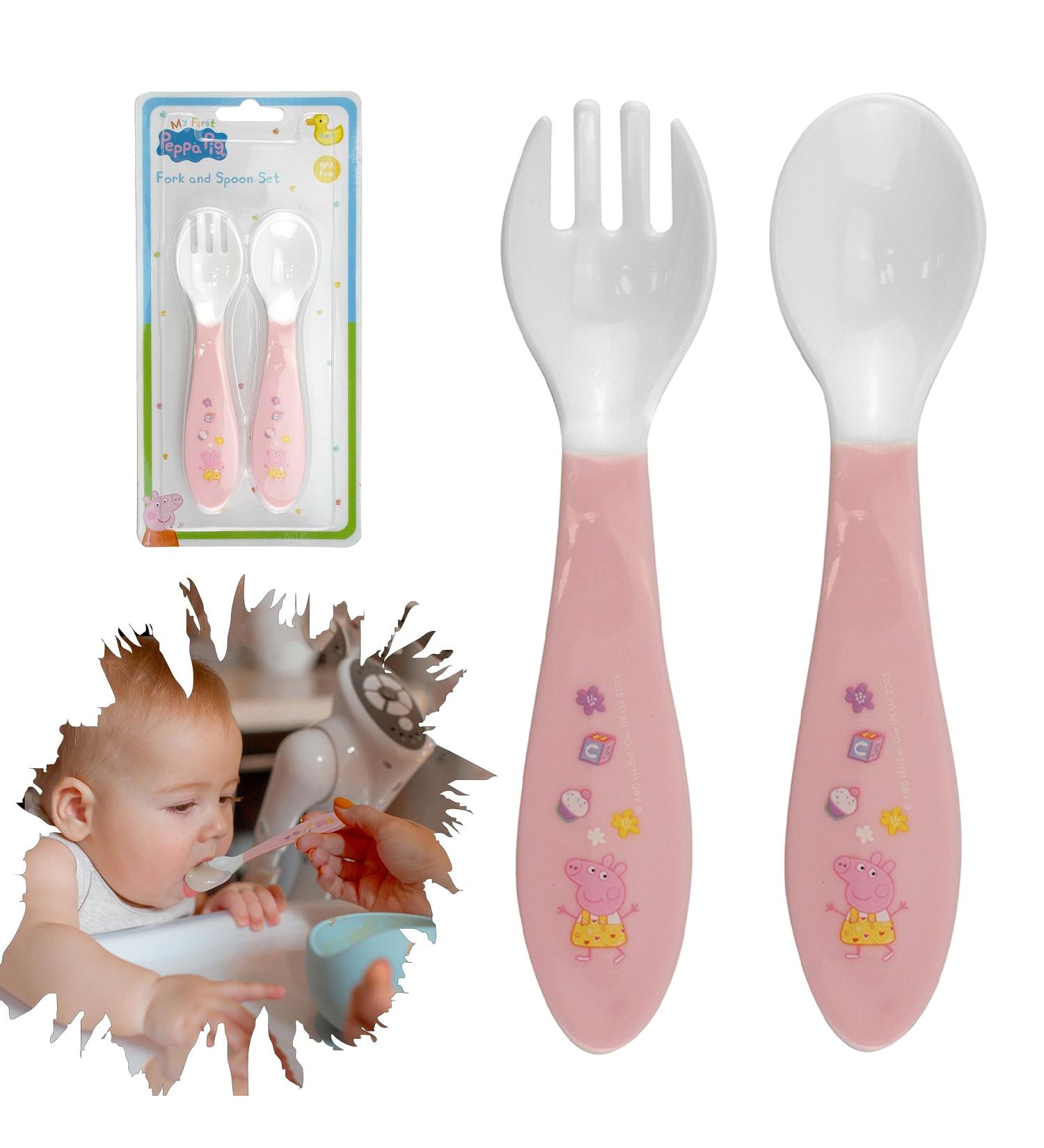 Pepa Pig Baby Spoon Fork Set - BPA Free, Reusable, 12.5cm | Baby Weaning & Training Kids Tableware | Pink, 2pcs - Ideal for Girls 6+ Months - Buy Online on GoSupps.com
