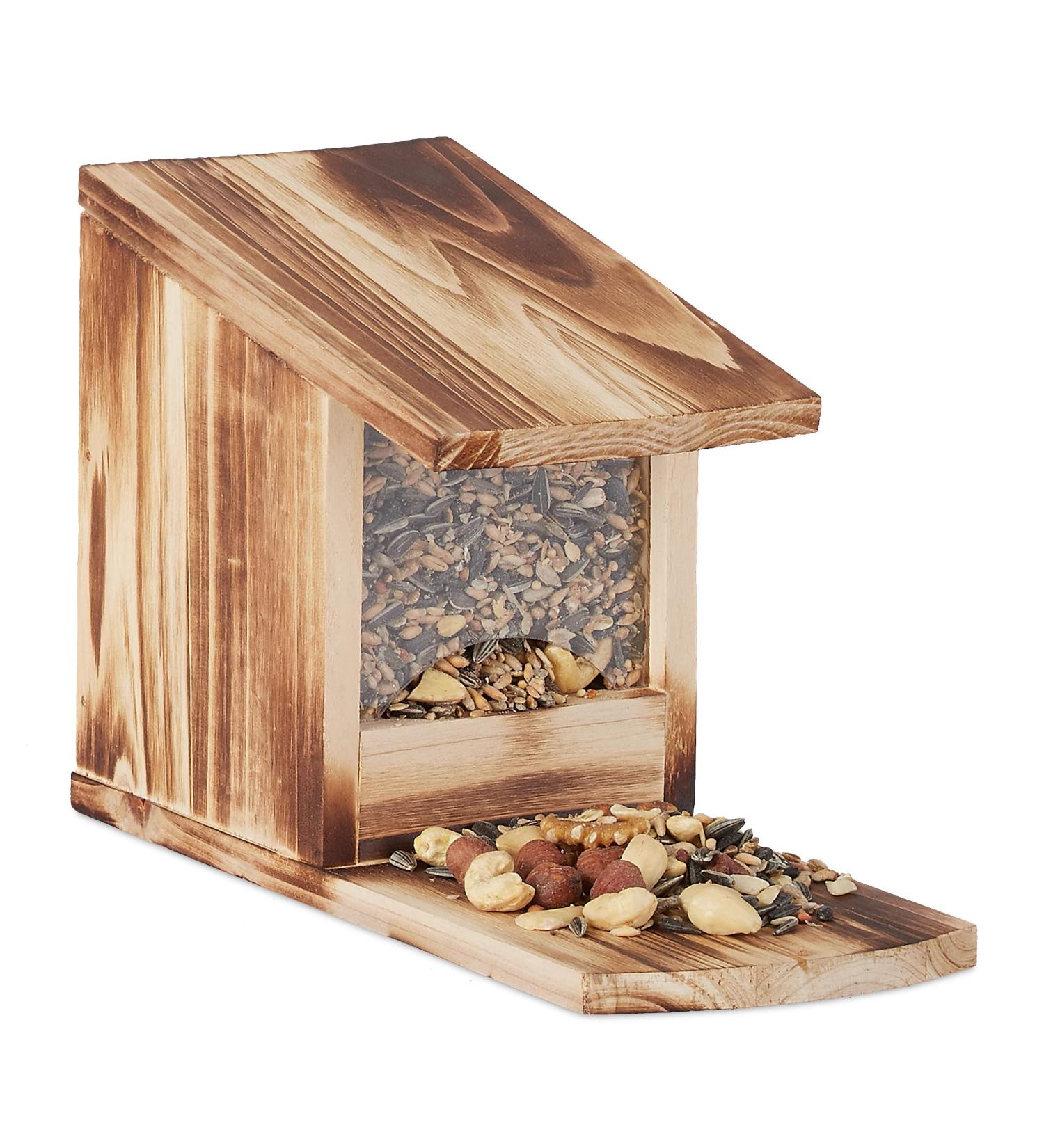 Relaxdays Squirrel Feeder House Feeding Station Box Standing Wooden HWD: 17.5 x 12 x 25 cm Flamed - Buy Online on GoSupps.com