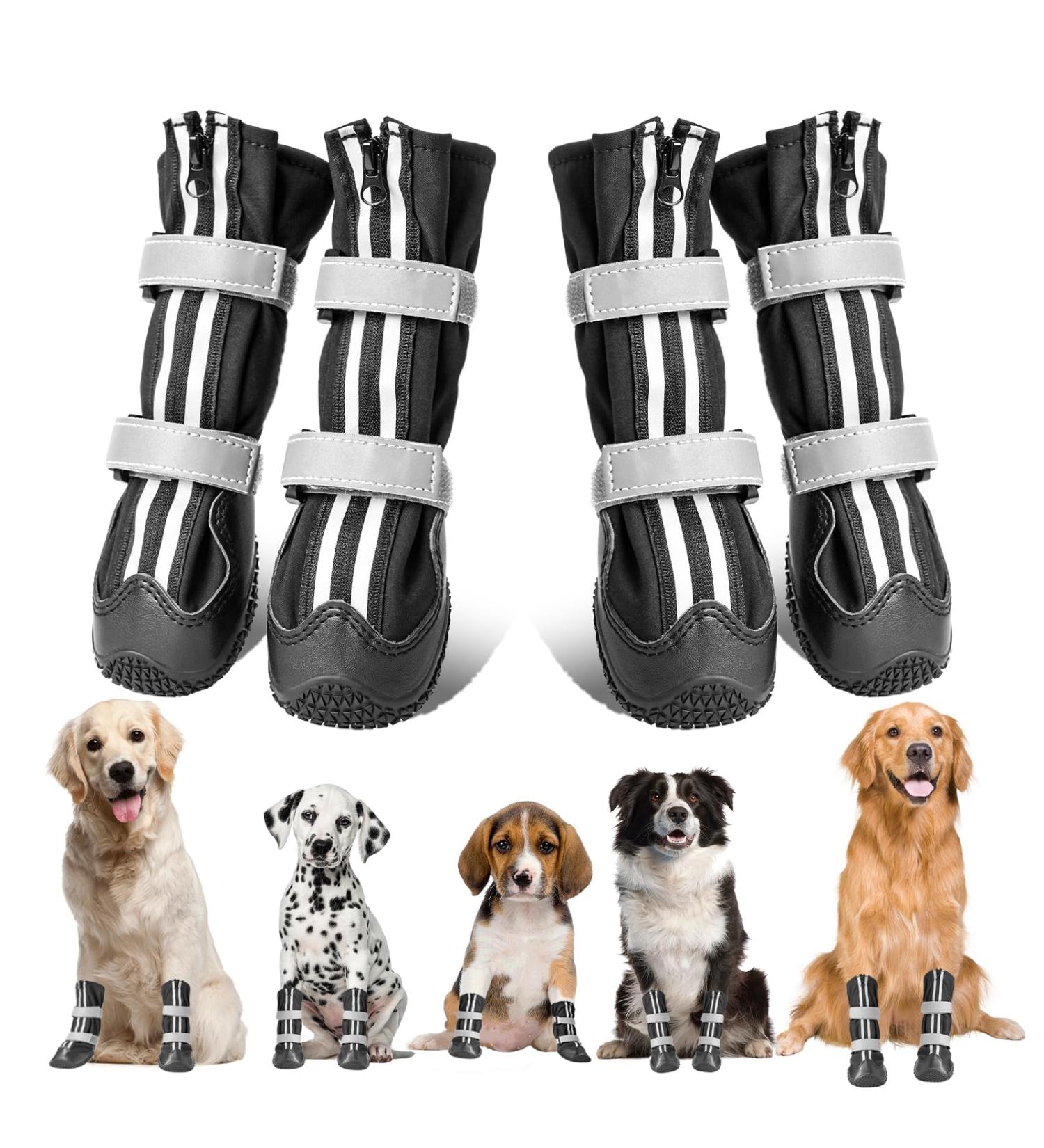 Ohcozzy Dog Shoes with Reflective Straps - Waterproof Zipper Boots for Medium & Large Dogs | Paw Protection - 4 Pieces (Size L Black) - Buy Online on GoSupps.com