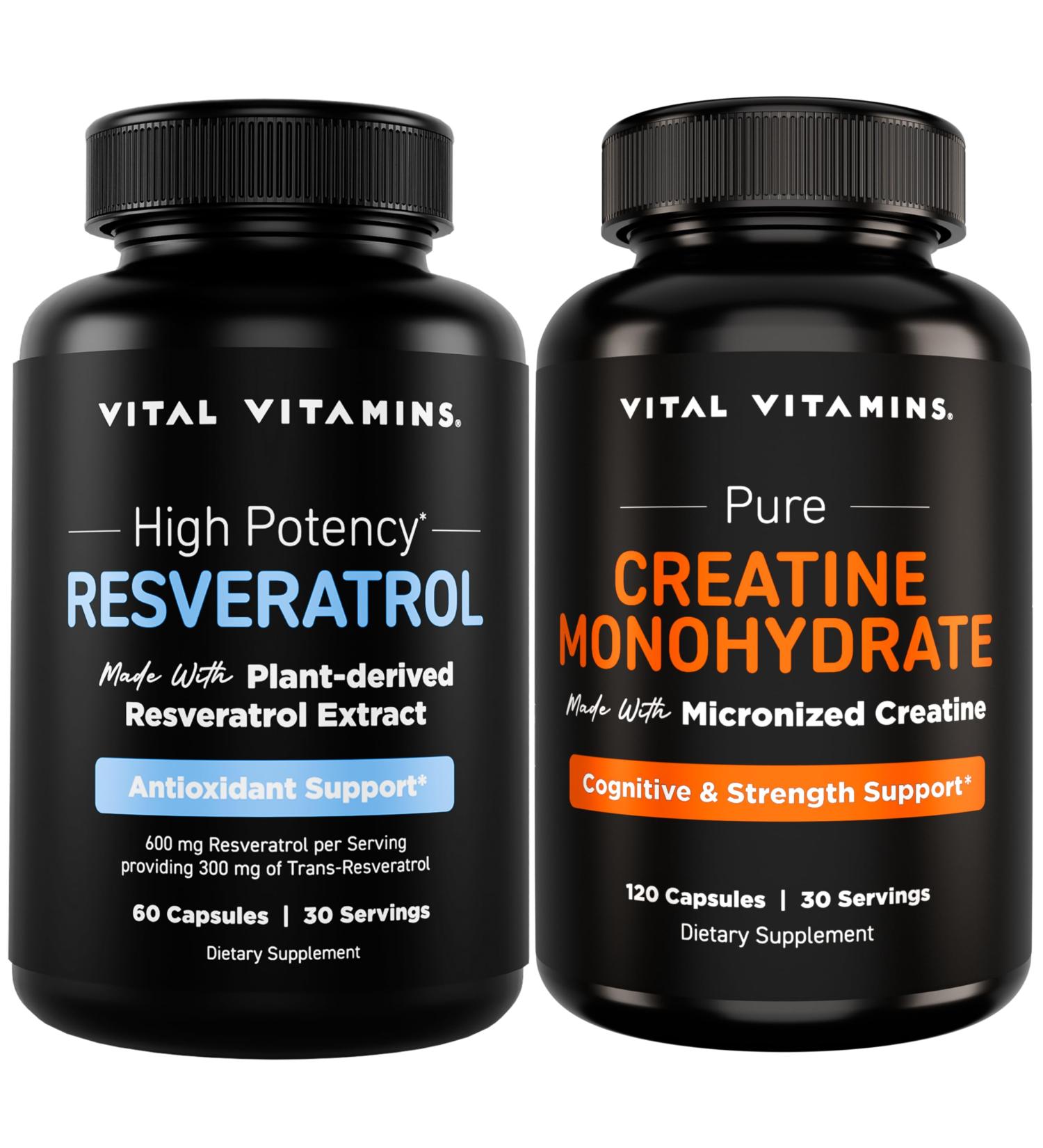 Vital Vitamins Resveratrol 60 ct + Creatine Capsules 120 ct - Buy Online on GoSupps.com