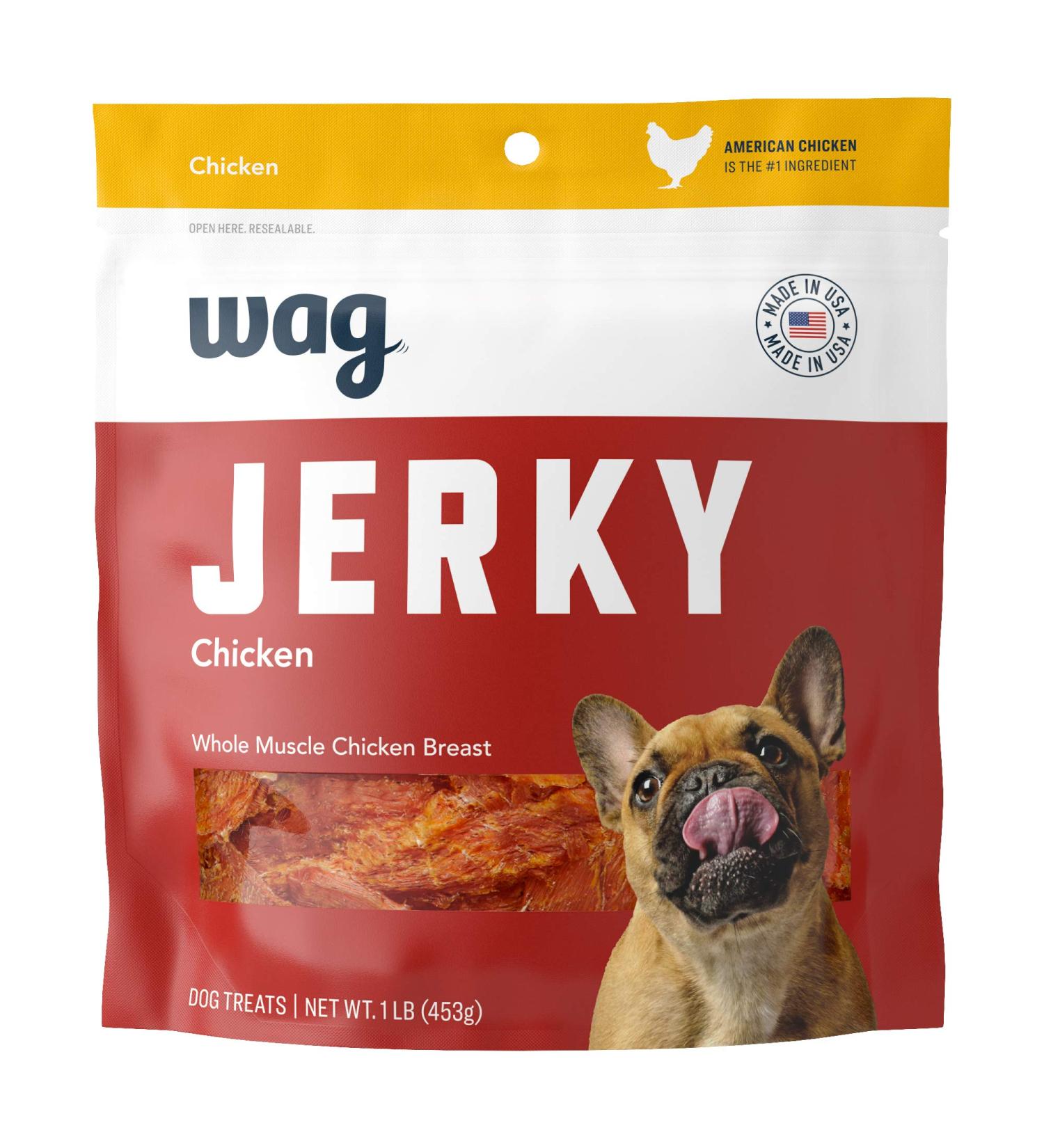 Wag Chewy Whole Muscle American Jerky Dog Treats Chicken - 1lb - Buy Online on GoSupps.com