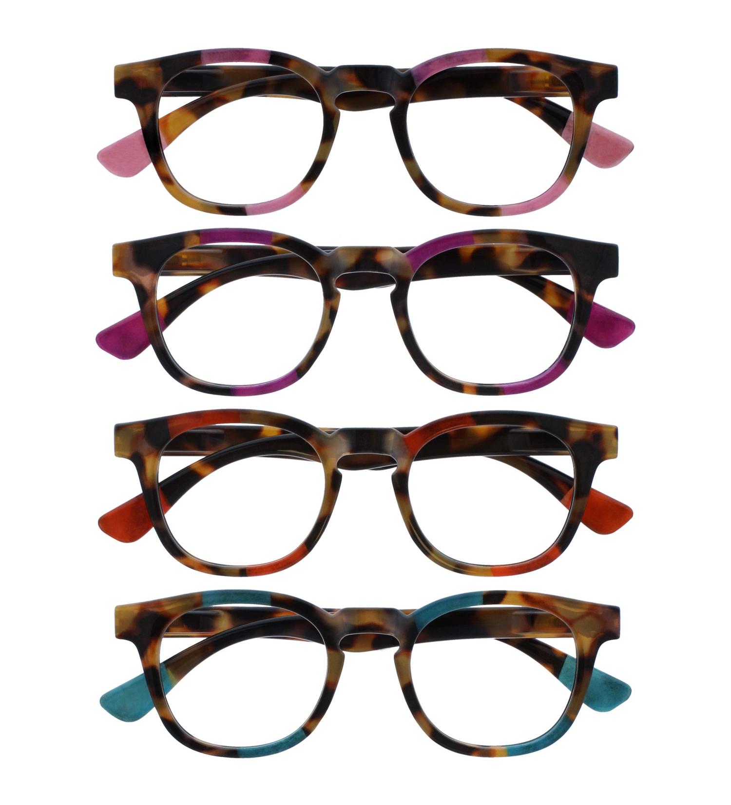 Opulize Ava Reading Glasses 4 Pack - Stylish Rounded Frames with Spring Hinges Scratch-Resistant Mixed Colors - Perfect for Men Dioptria +1.50 - Buy Online on GoSupps.com